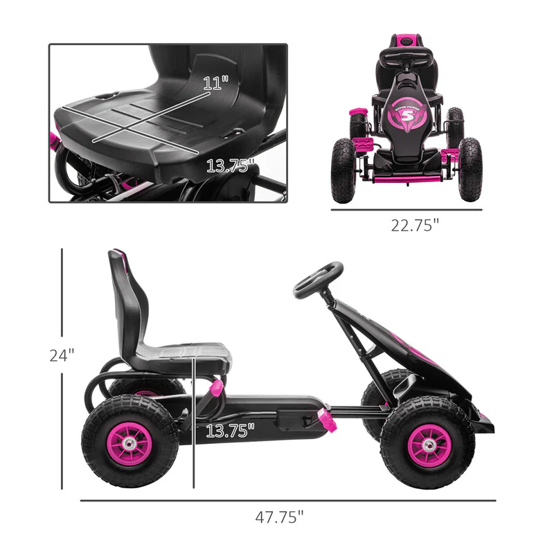 Kids Pedal Go Kart Ride-On with Suspension and Hand Brake, Ages 5-12 - Image 3