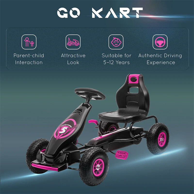 Kids Pedal Go Kart Ride-On with Suspension and Hand Brake, Ages 5-12 - Image 4
