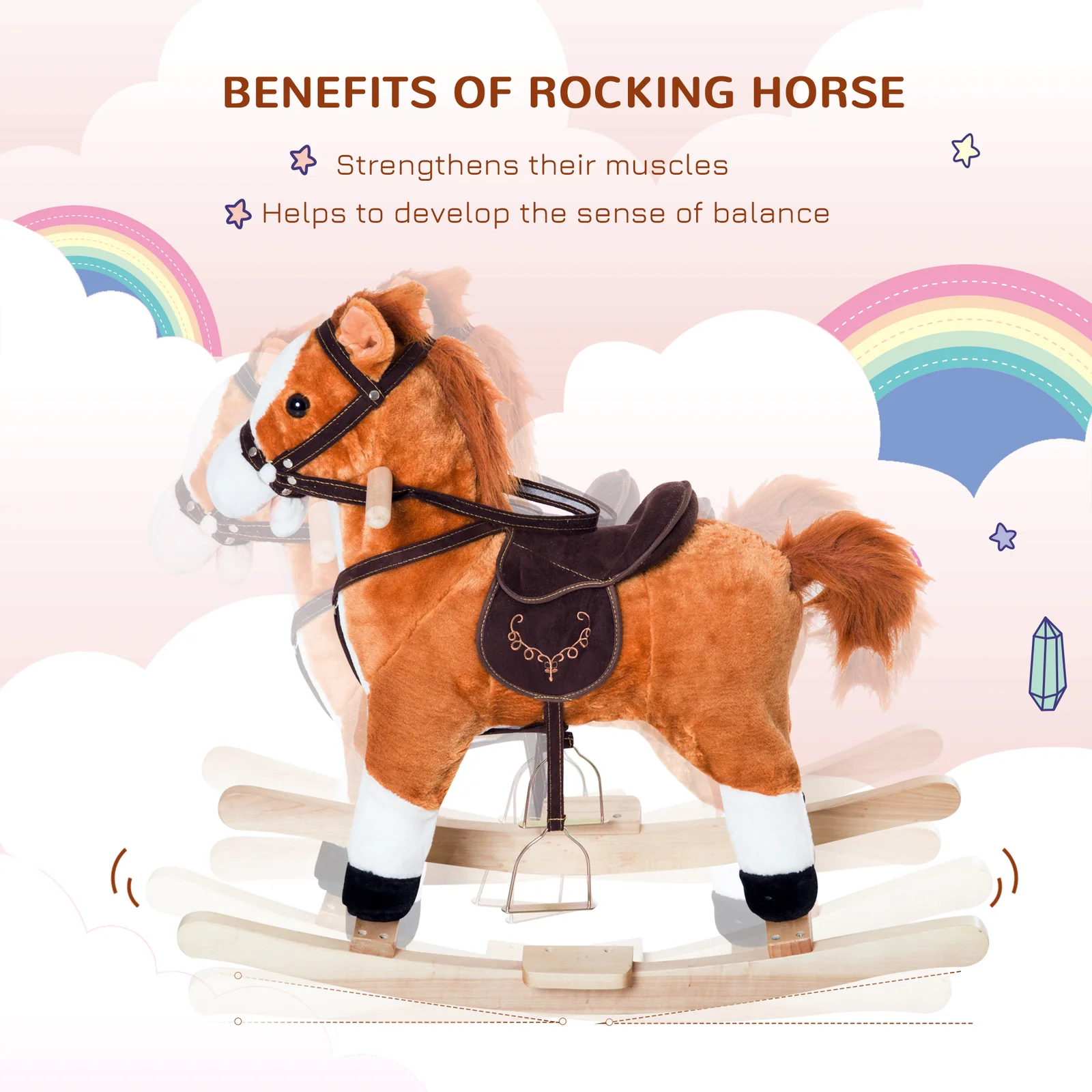 Deluxe Brown Kids Rocking Horse Toy with Realistic Sounds - Image 4