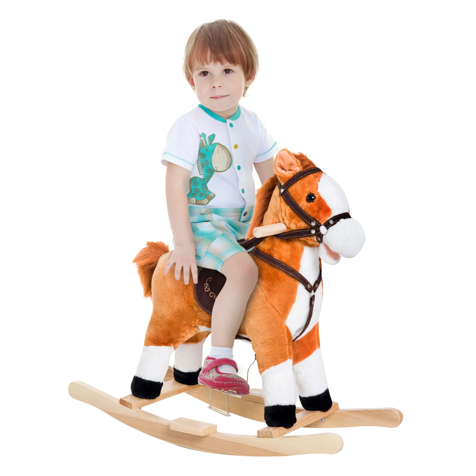 Deluxe Brown Kids Rocking Horse Toy with Realistic Sounds - Image 6