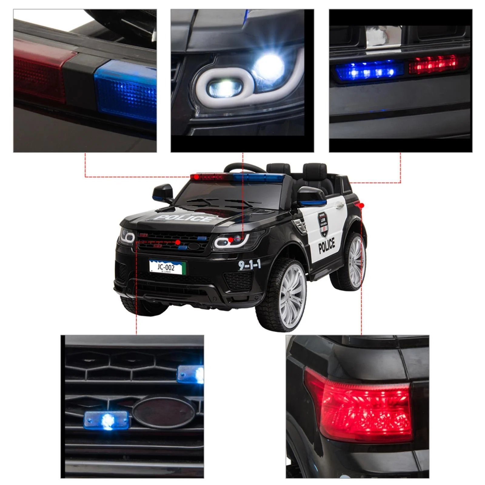 Kids Police Ride On Car with Remote Control, Music, and Horn - 12V Electric Toy - Image 7