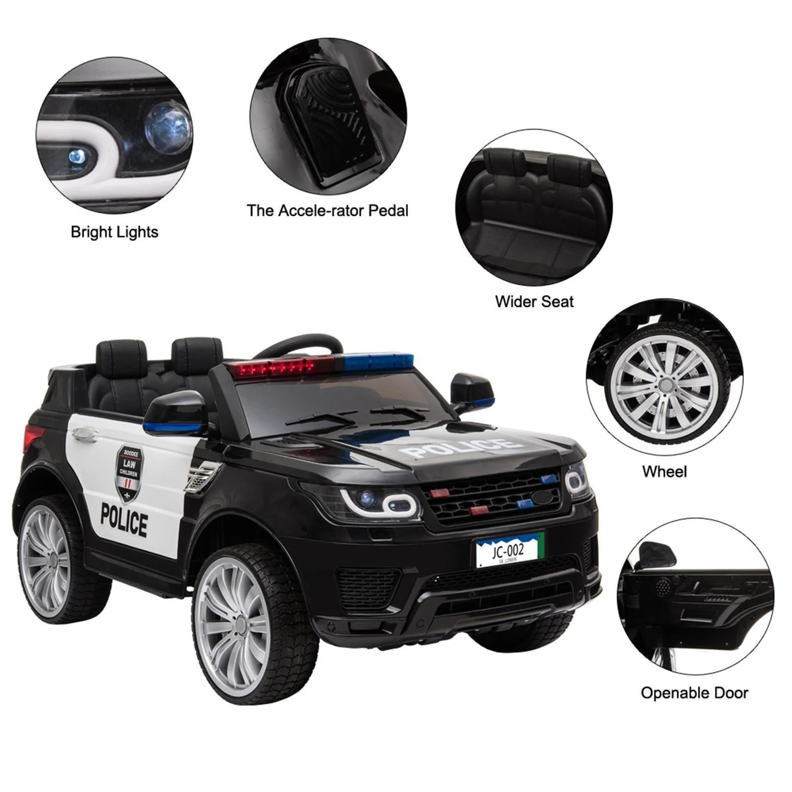 Kids Police SUV Ride-On Car with Lights, Music, and Remote Control - 3 Speed Options - Image 4
