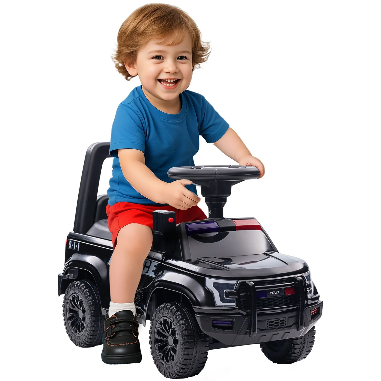 Kids Push Ride-On Police Car with Horn for Ages 18 Months to 5 Years, Black - Image 12