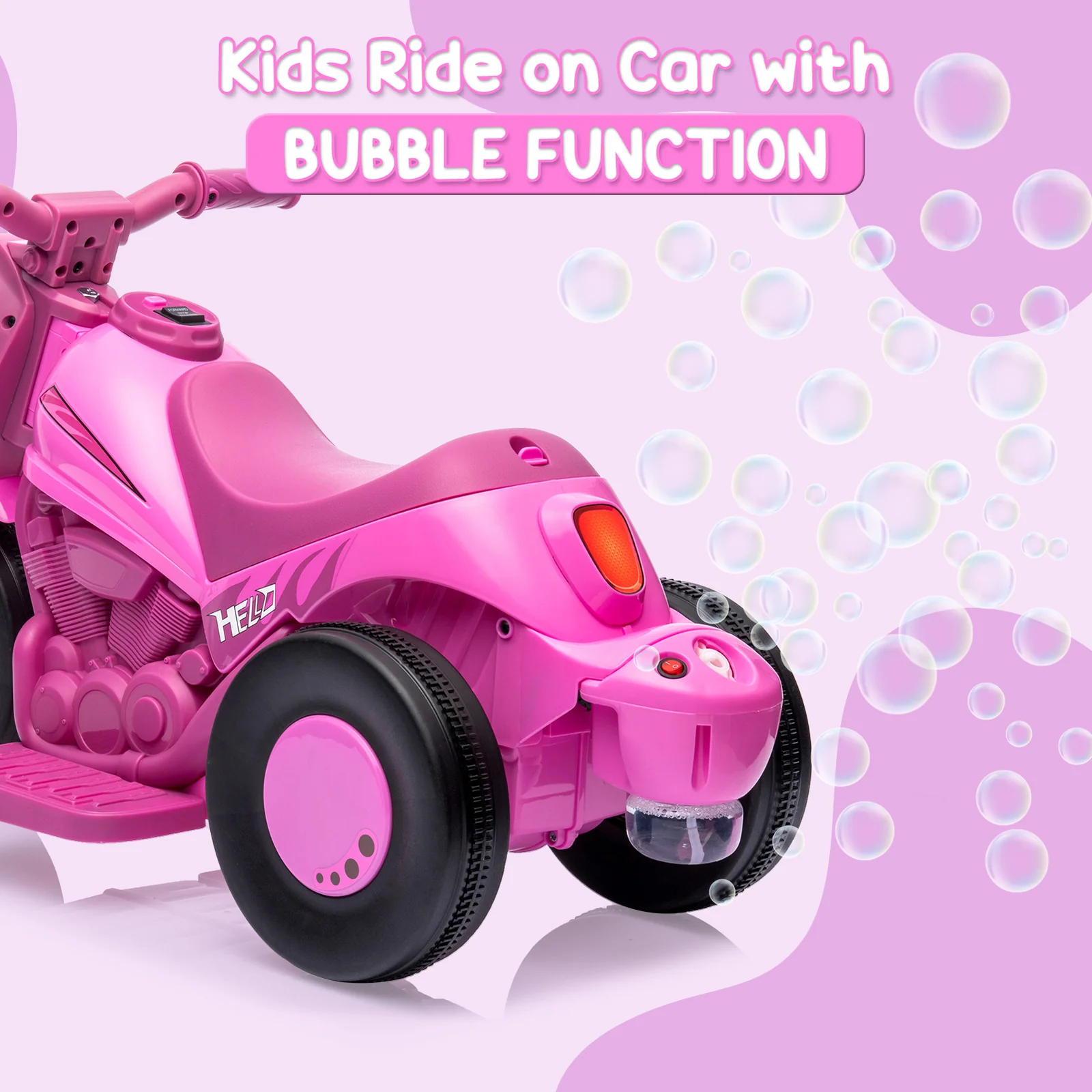 Battery-Powered Kids 3-Wheel Ride-On Motorcycle with LED Headlight and Bubble Function - Image 7
