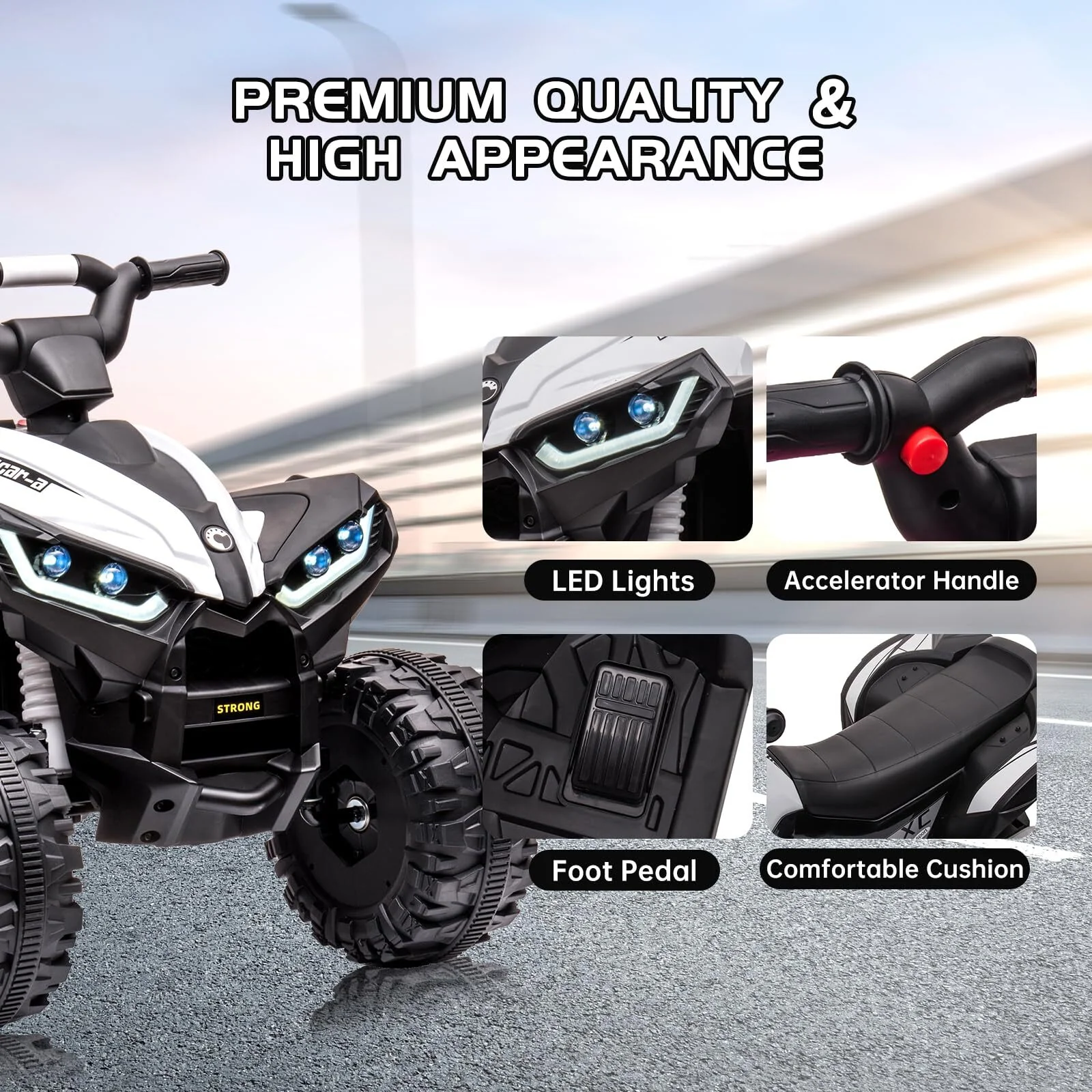 12V Battery-Powered Kids Ride-On ATV Quad with LED Lights and Remote Control Toy Car - Image 3