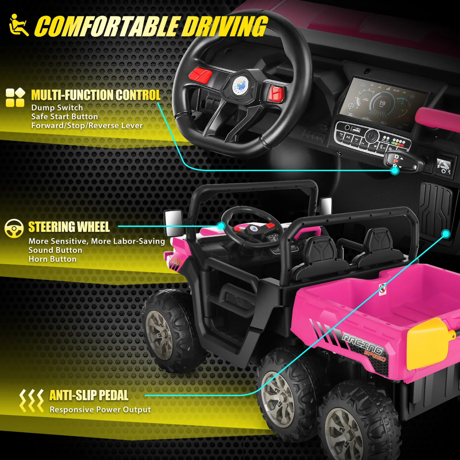 24V Electric Kids Ride-On Dump Truck with Remote Control 2-Seater 4/2WD - Image 6