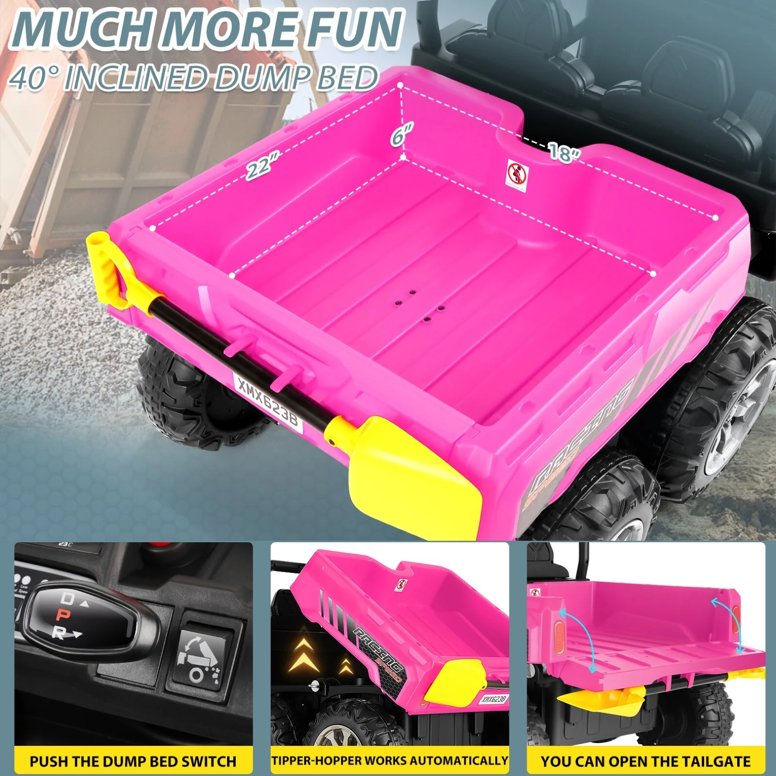 24V Electric Kids Ride-On Dump Truck with Remote Control 2-Seater 4/2WD - Image 8