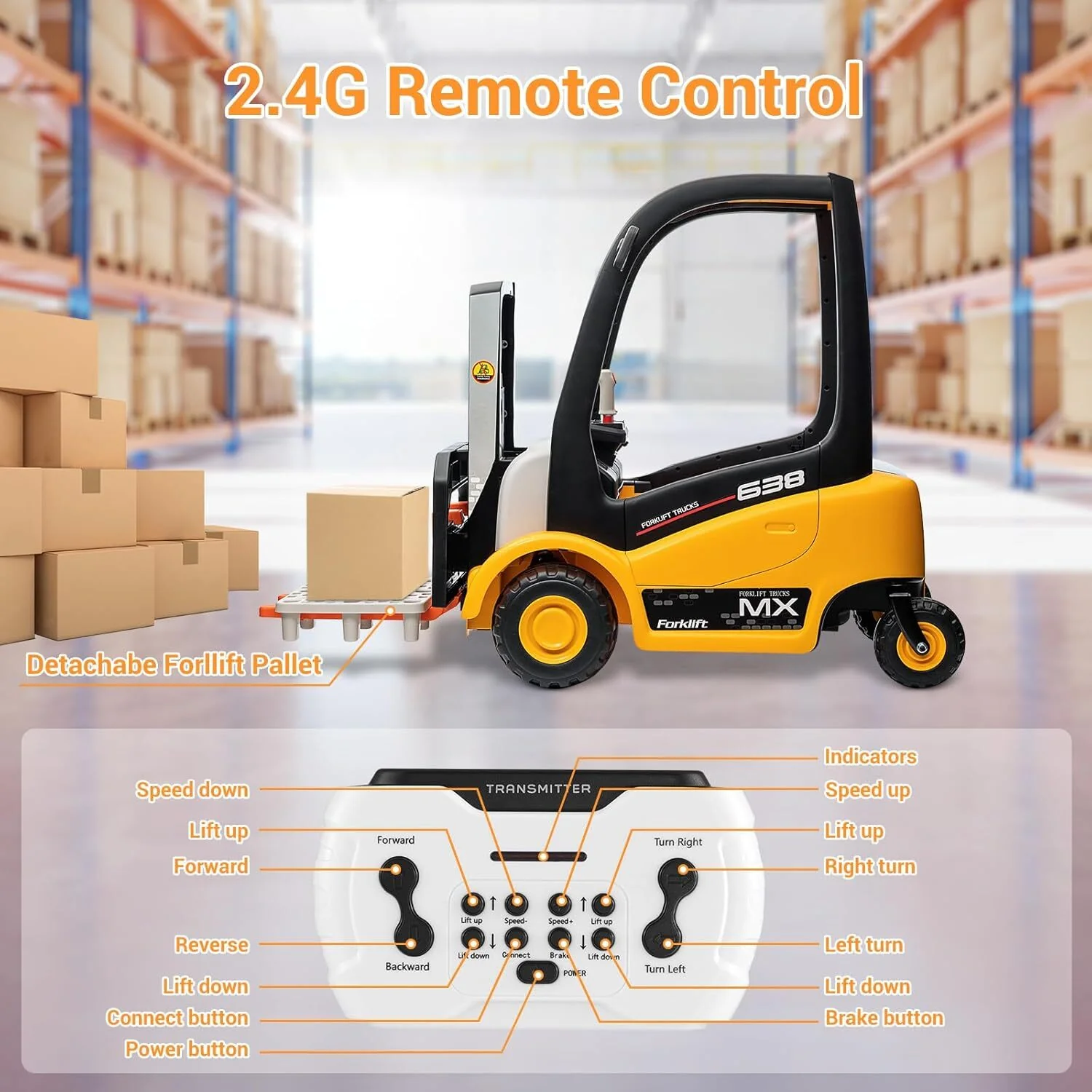 12V Battery-Powered Kids Electric Ride-On Forklift with Remote Control - Image 6
