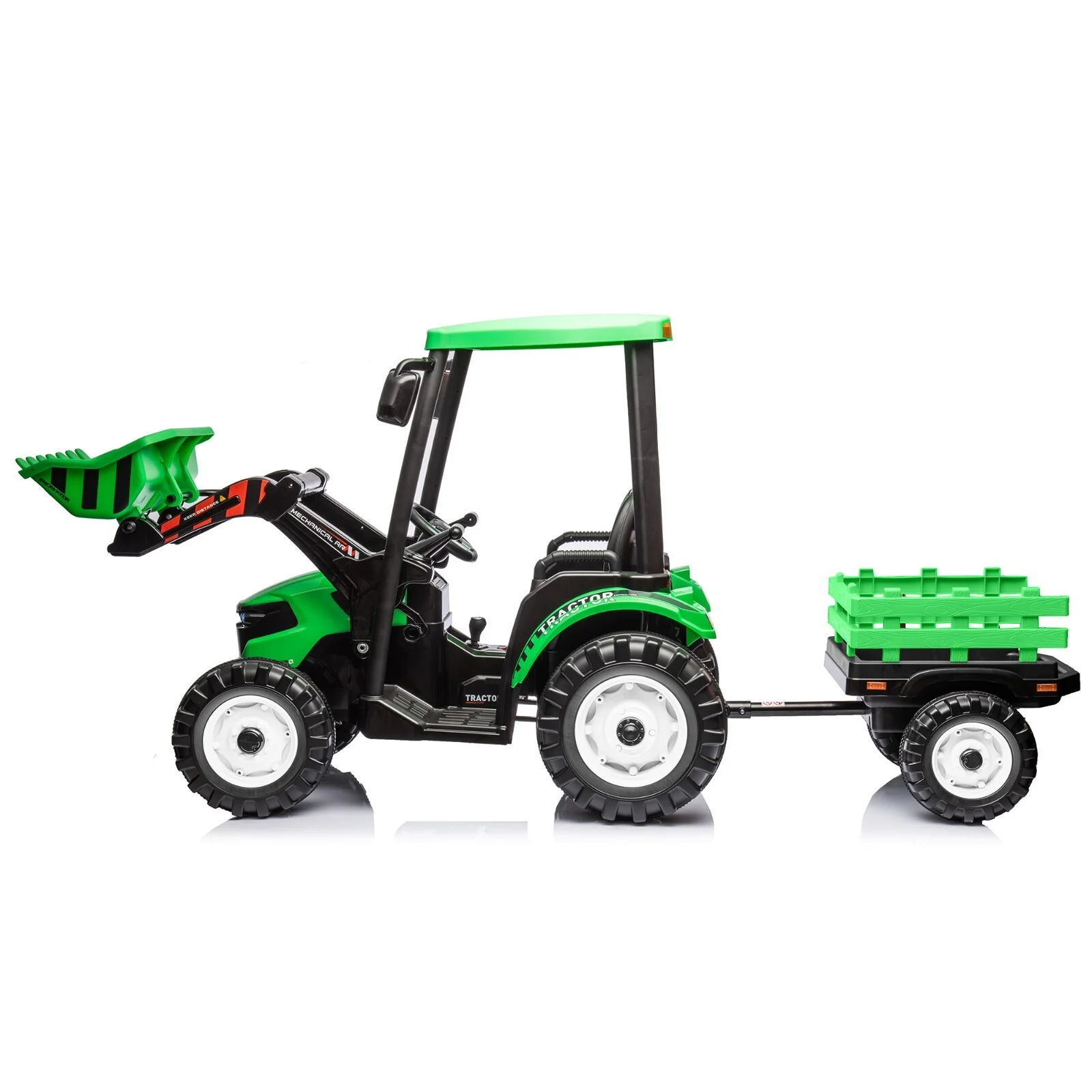 24V Battery-Powered Electric Ride-On Car for Kids with Trailer - Green - Image 2