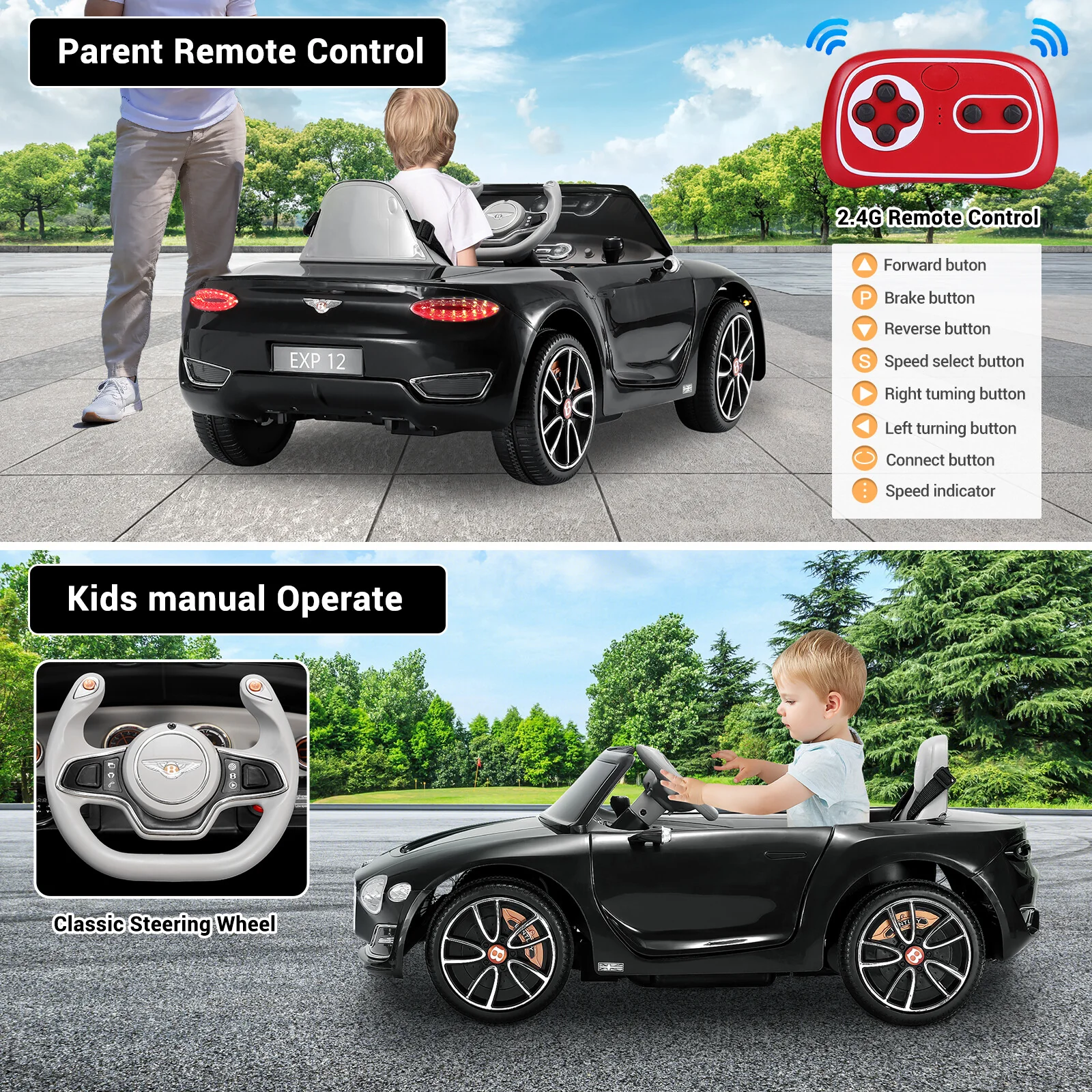 12V Electric Kids Ride-On Car with Remote Control and Seat, Bentley Style - Image 4