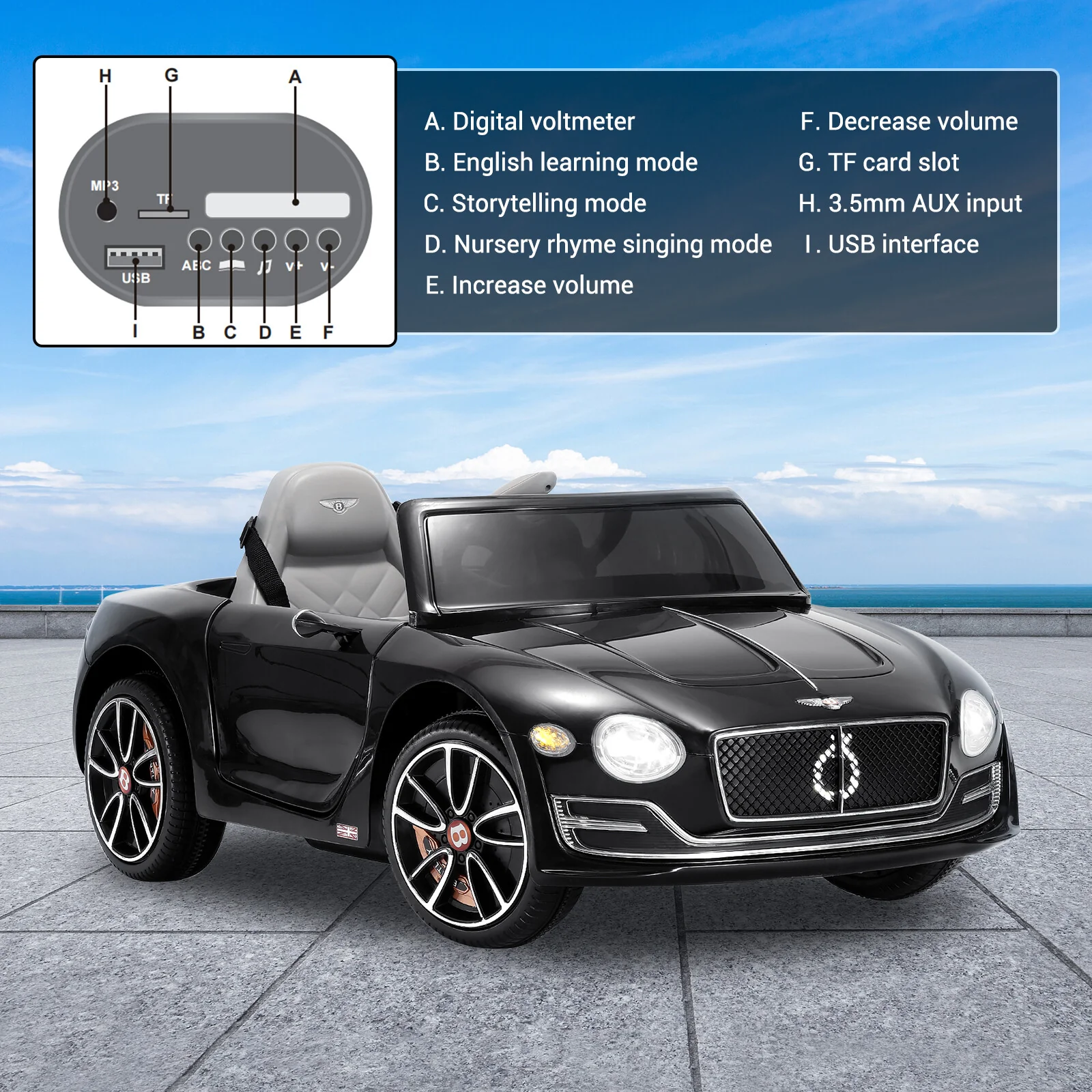 12V Electric Kids Ride-On Car with Remote Control and Seat, Bentley Style - Image 6