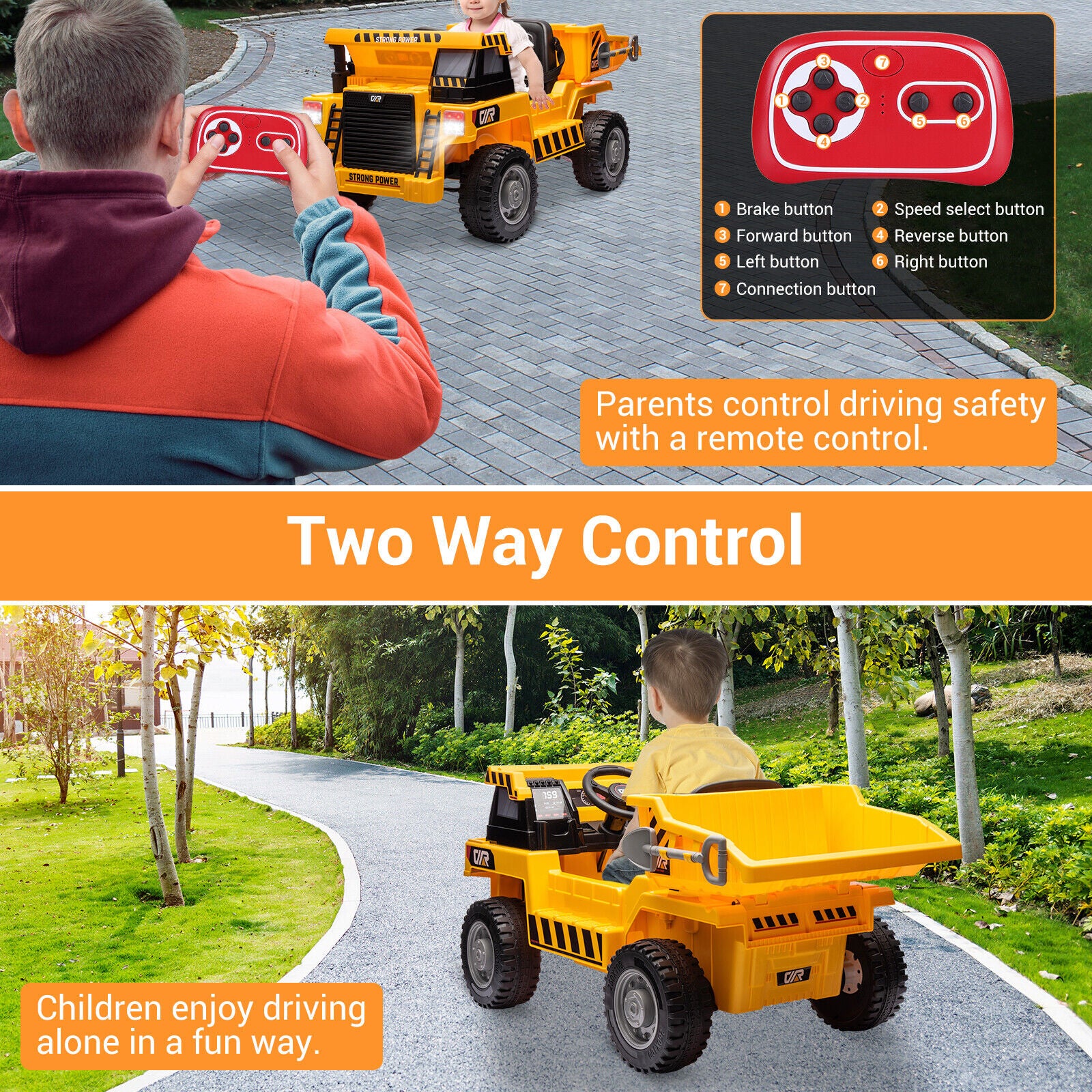 12V Kids Ride-On RC Dump Truck with Electric Construction Tractor and Bucket - Image 5