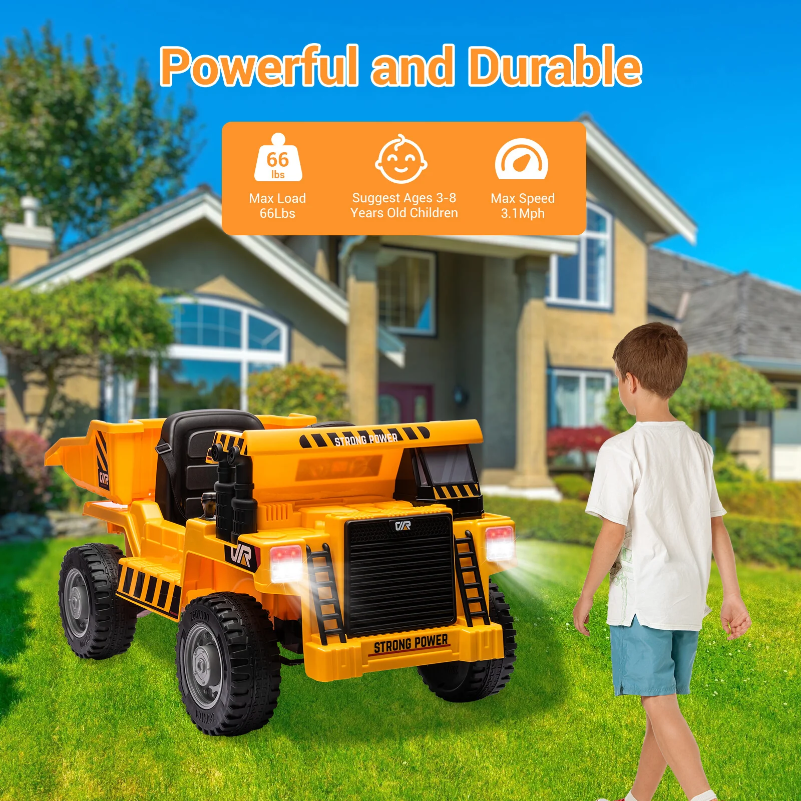 12V Electric Ride-On Kids RC Dump Truck Construction Tractor with Bucket - Image 5