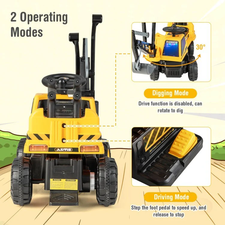 6V Battery-Powered Kids Ride-On Excavator Truck with Front Loader and Bulldozer Attachments - Image 3