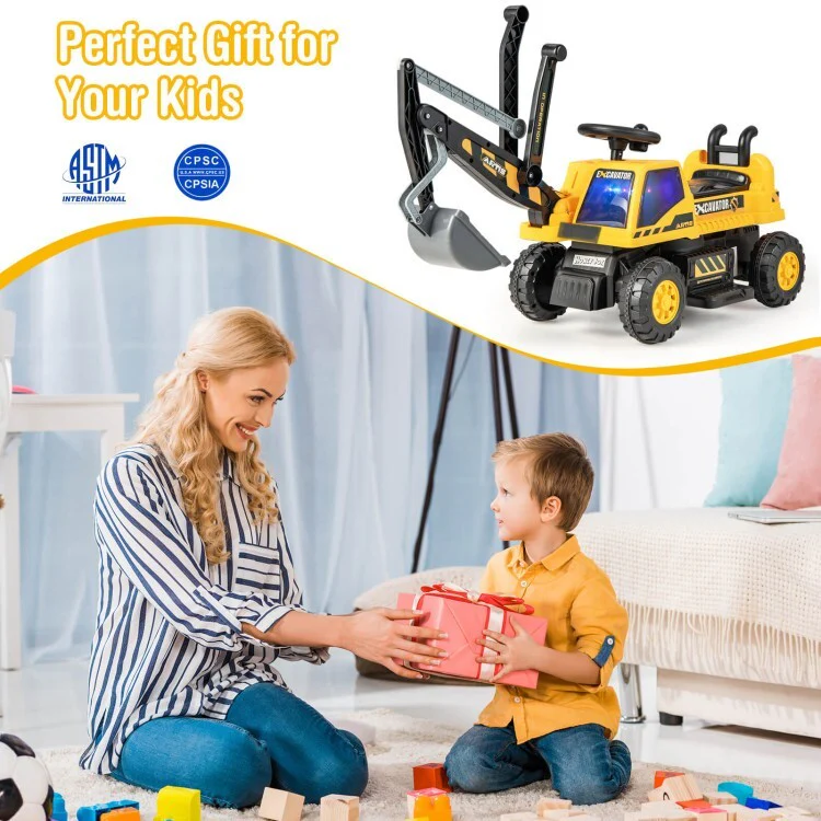 6V Battery-Powered Kids Ride-On Excavator Truck with Front Loader and Bulldozer Attachments - Image 9