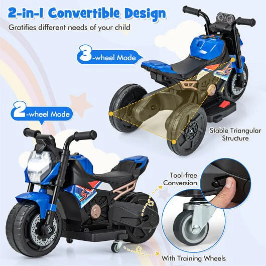 Kids 6V Battery-Powered Ride-On Motorcycle with Detachable Training Wheels - Image 5