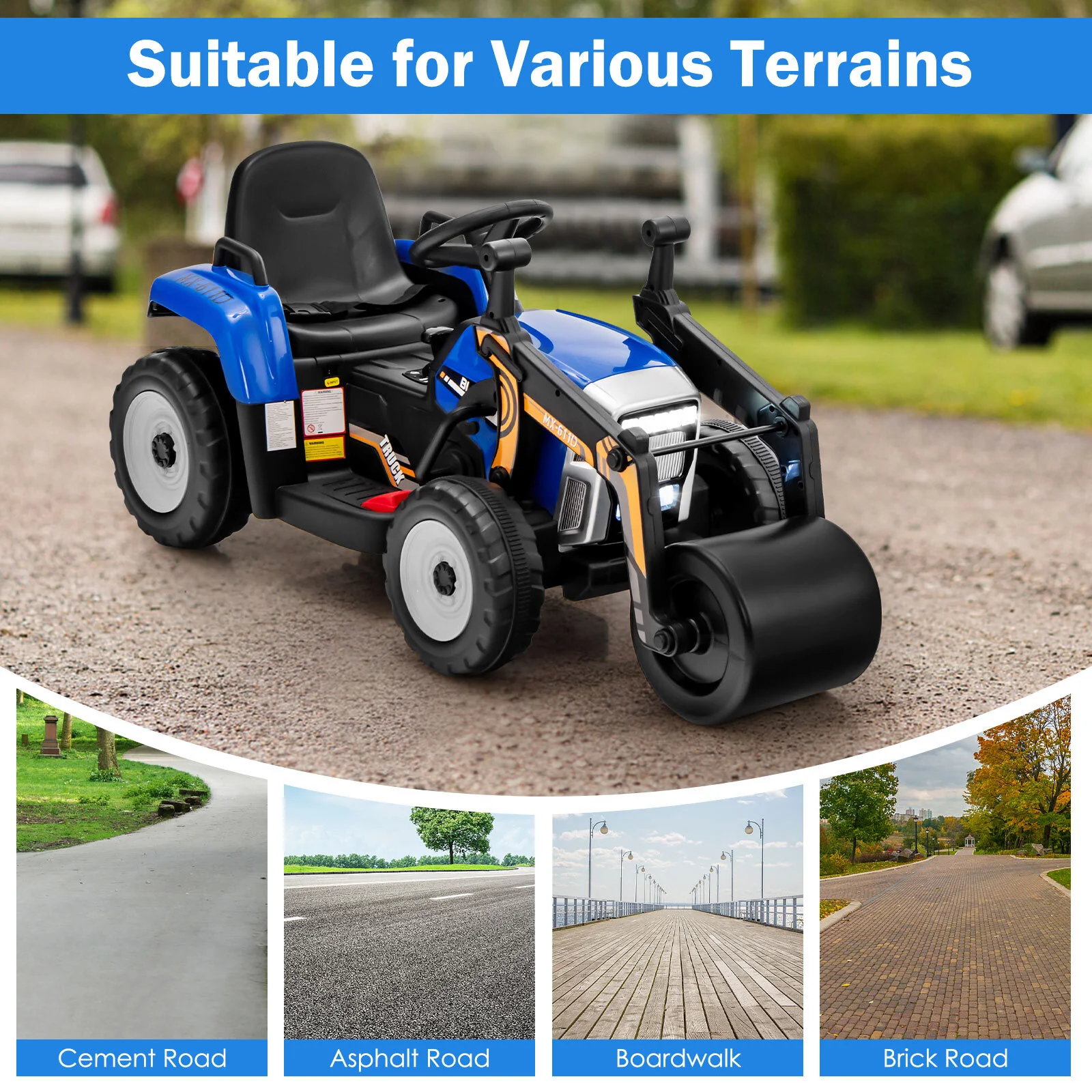 12V Electric Ride-On Tractor for Kids with Remote Control, LED Lights, and Music – Blue - Image 8