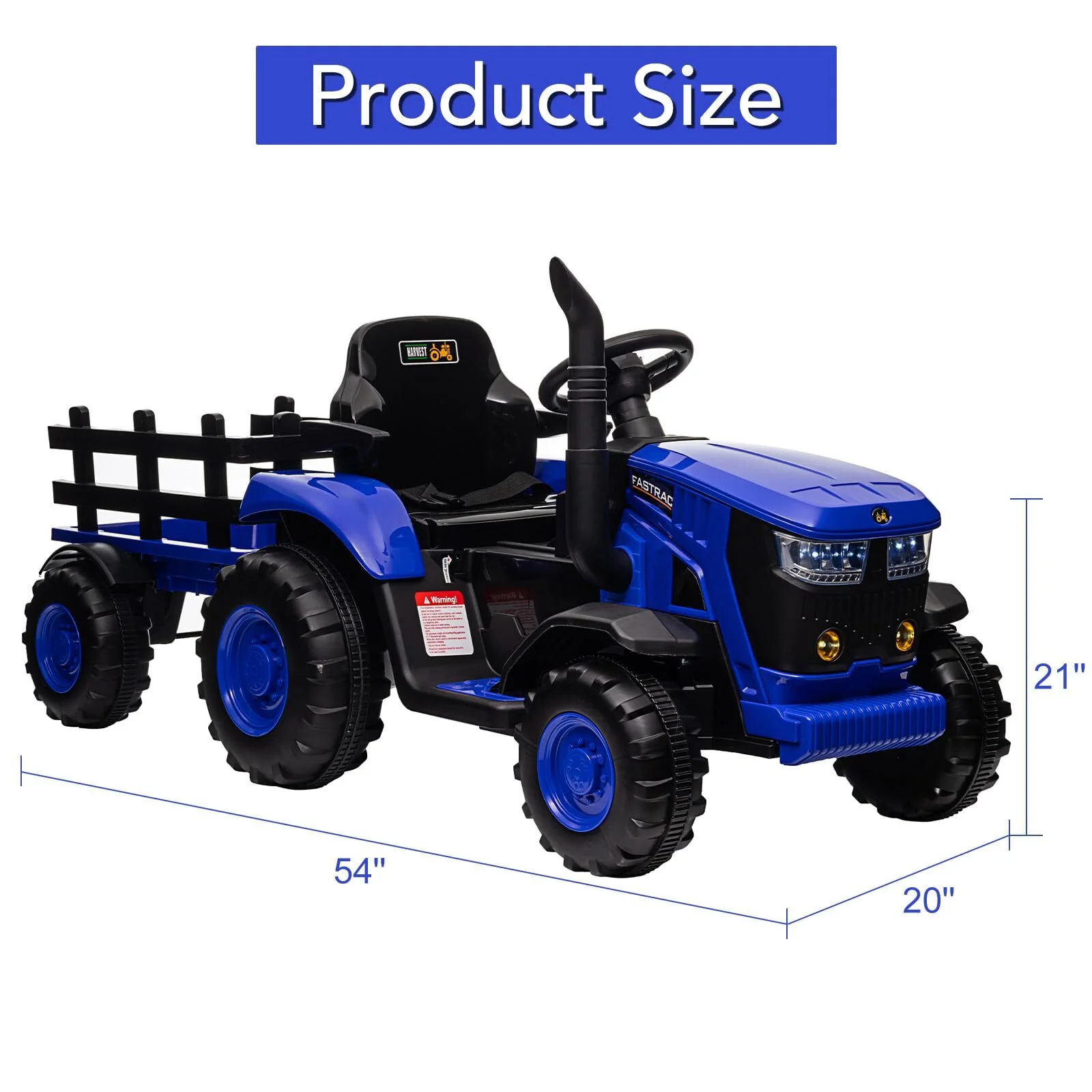 Kids Ride-On Tractor with Remote Control, LED Lights, Music, 3 Speeds, Dual Motors - Image 3