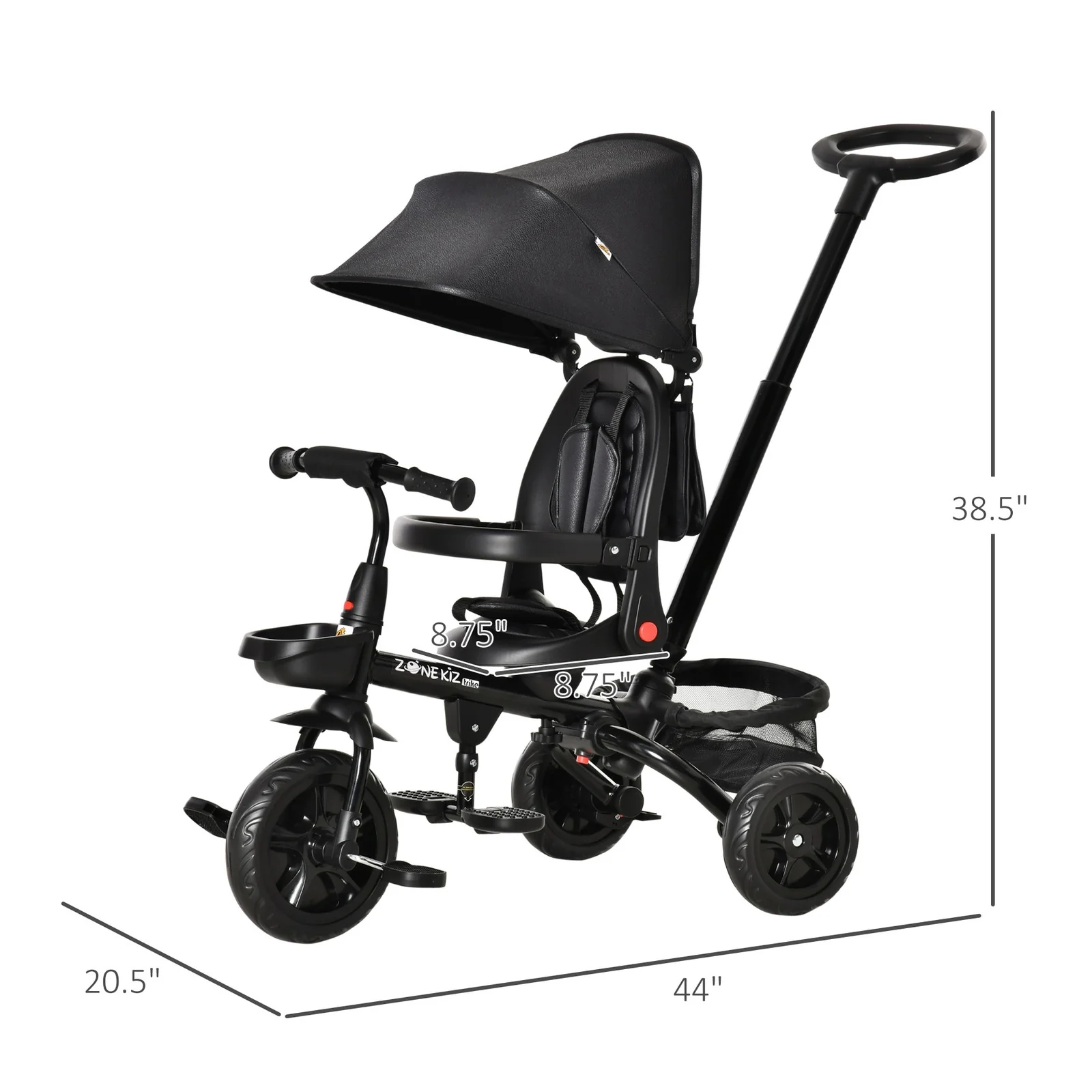 Kids 4-in-1 Tricycle with Reversible Seat in Black - Image 2