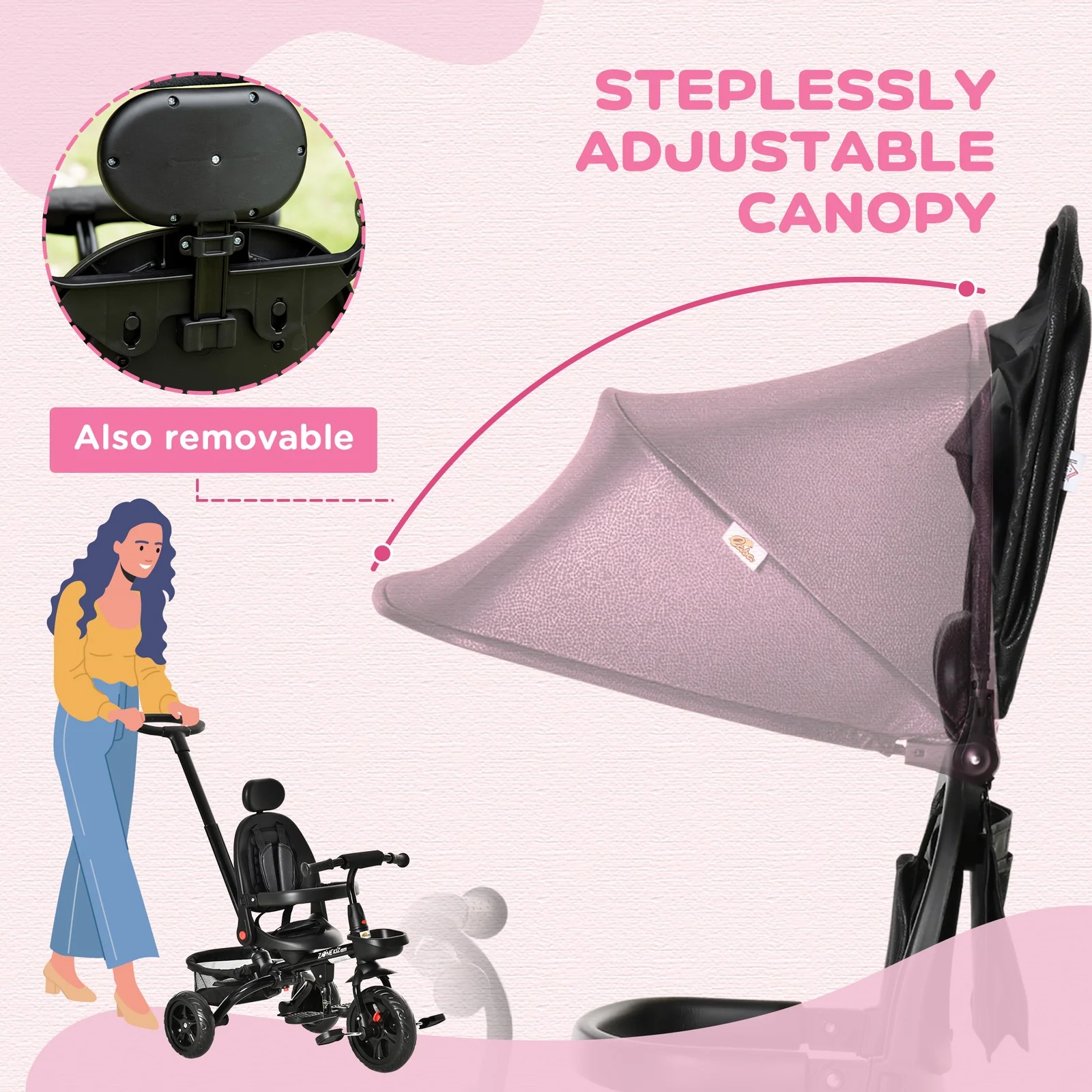Kids 4-in-1 Tricycle with Reversible Seat in Black - Image 8