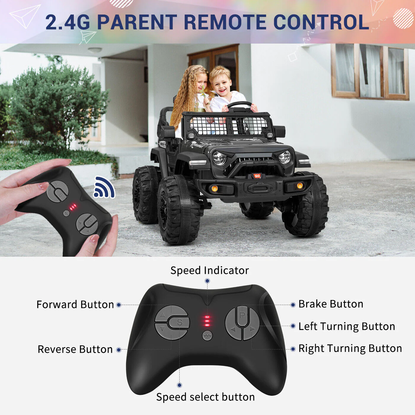 Kimbosmart 24V Electric Battery-Powered Children's Ride-On Vehicle Truck Featuring LED Lights, MP3 Player, and Bluetooth Connectivity - Image 6