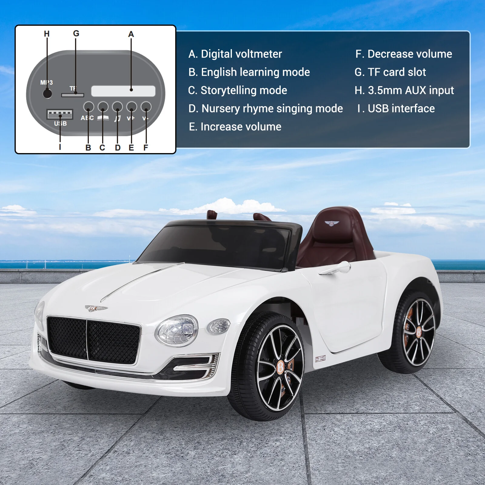 12V Licensed Bentley Electric Kids Ride-On Car with Remote Control, MP3, and Lights - Image 7