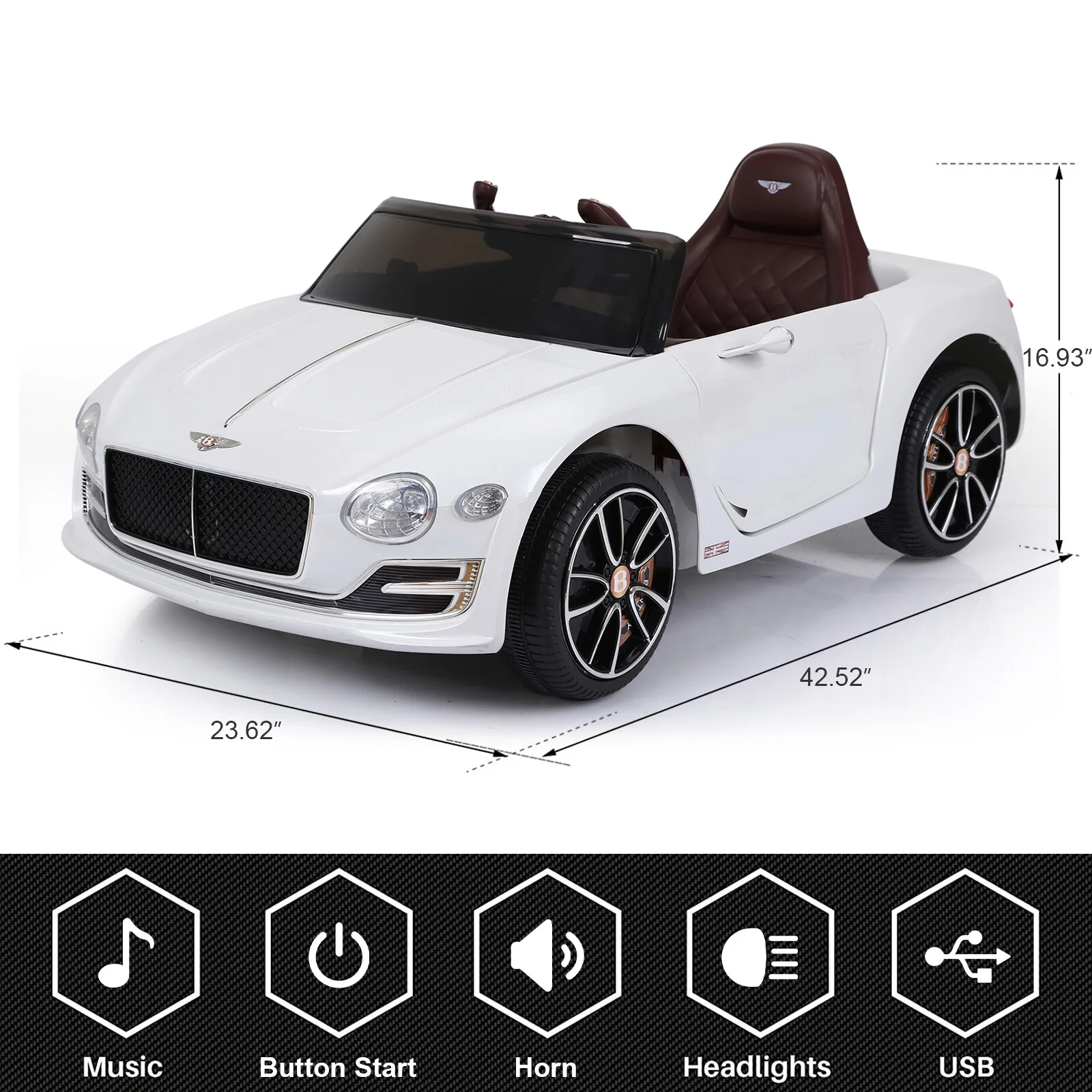 Licensed Bentley-Style Kids Electric Ride-On Car with Remote Control Toy Gift - Image 6