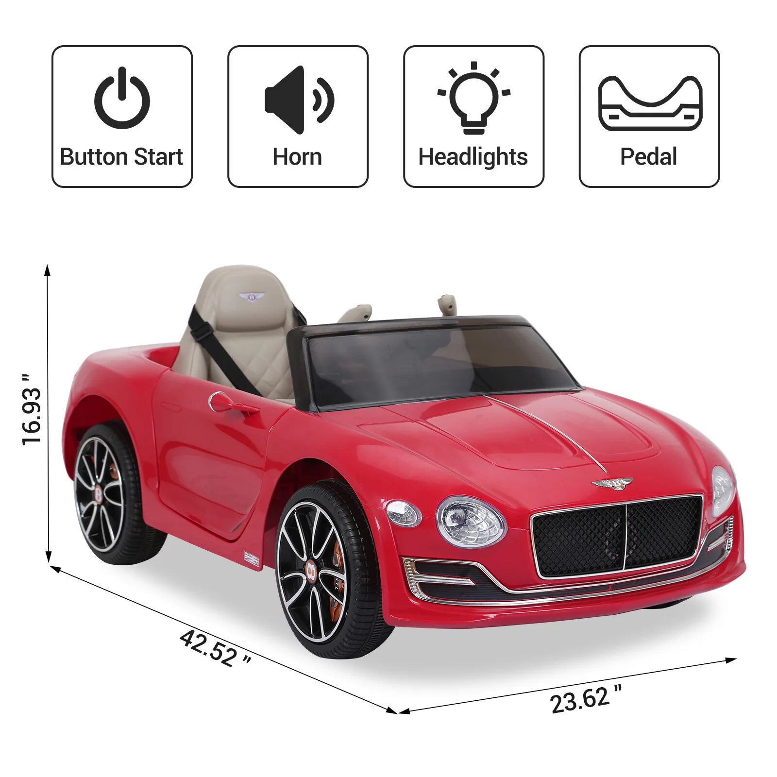 12V Electric Kids Ride-On Car with Remote Control, LED Lights, and MP3 Player, Bentley Style - Image 10