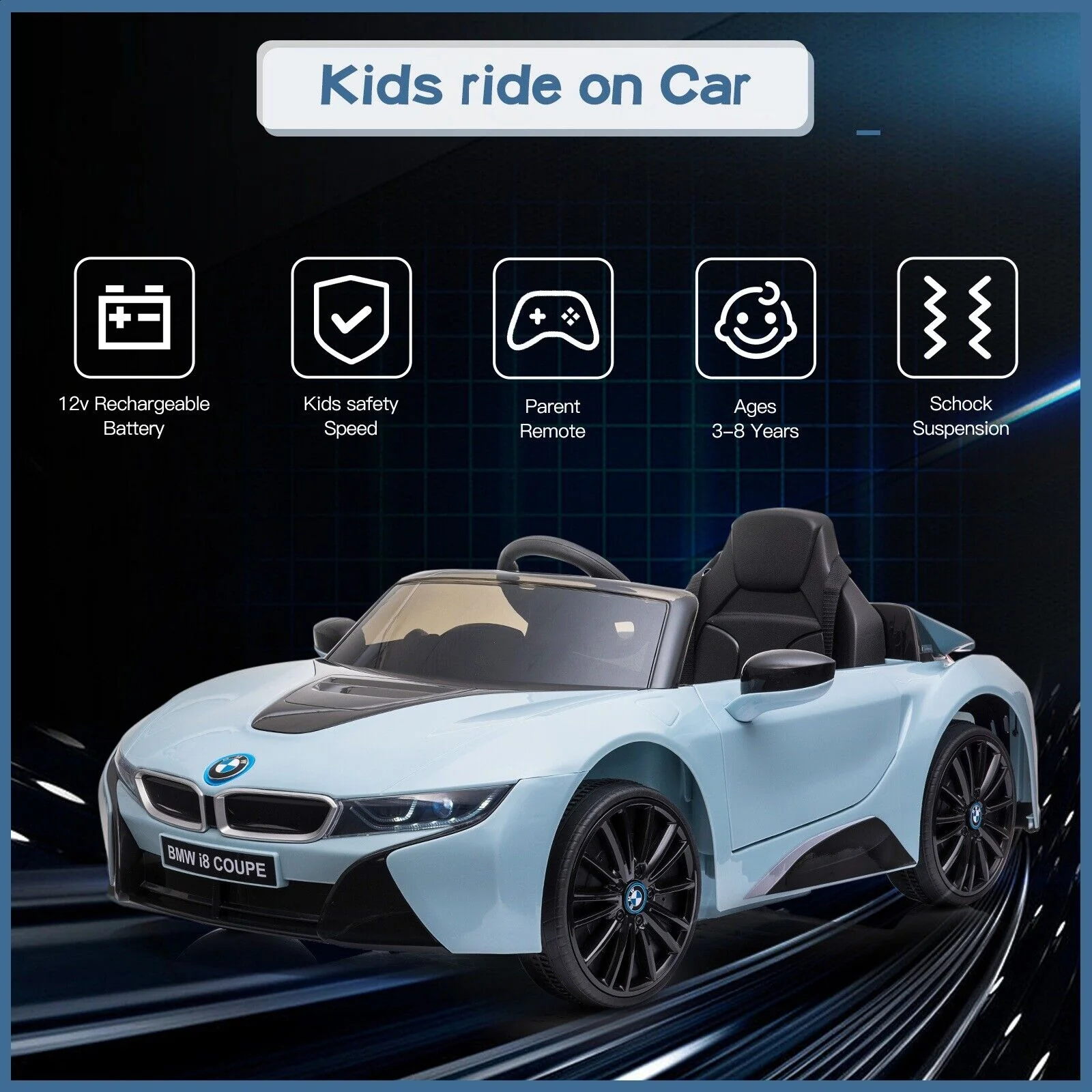 Licensed BMW I8 Style 12V Electric Ride On Car for Kids with LED Lights, Music, and Remote Control - Image 4