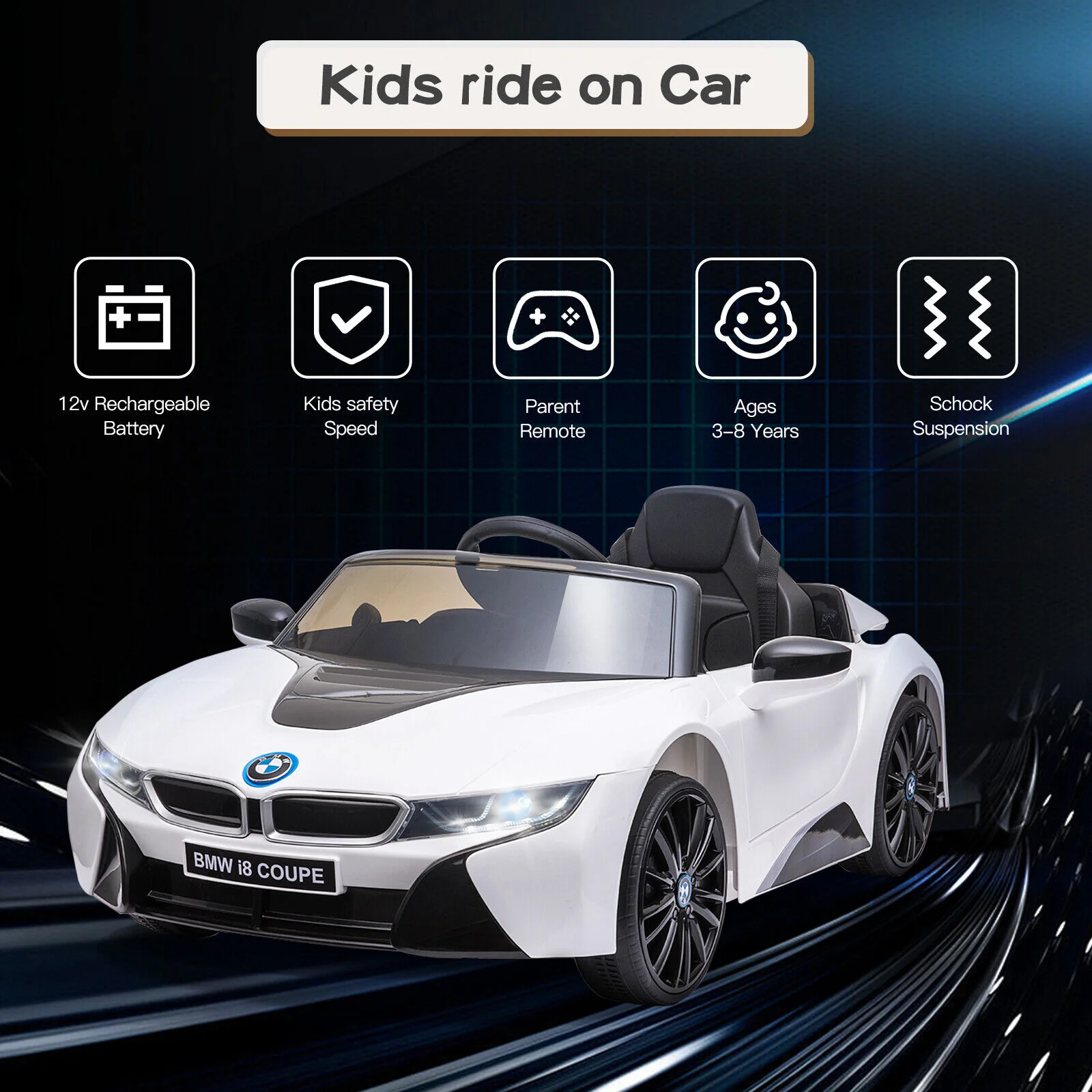 Licensed BMW Style Electric Ride-On Car for Kids with Remote Control, MP3 Player, and LED Lights - 12V - Image 2