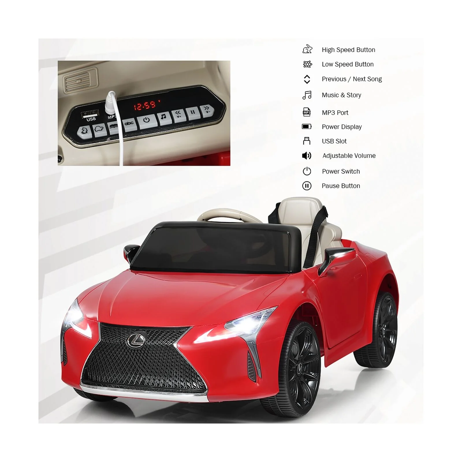 Licensed Lexus LC500 12V Electric Ride-On Car with Remote Control for Kids - Image 9