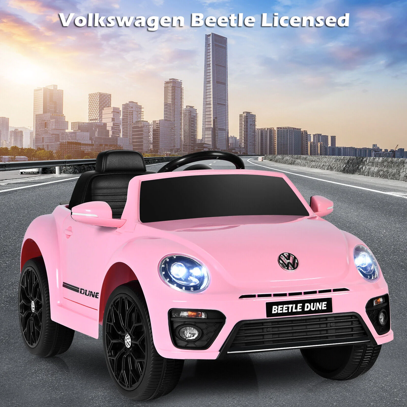 Licensed Pink Volkswagen Beetle Ride-On Car for Kids with Remote Control and Music - 12V - Image 3