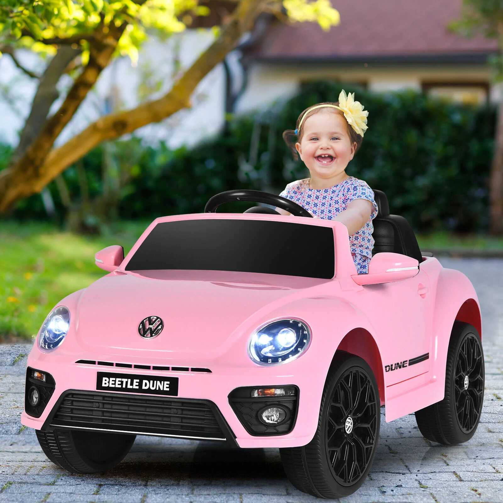 Licensed Pink Volkswagen Beetle Ride-On Car for Kids with Remote Control and Music - 12V - Image 4