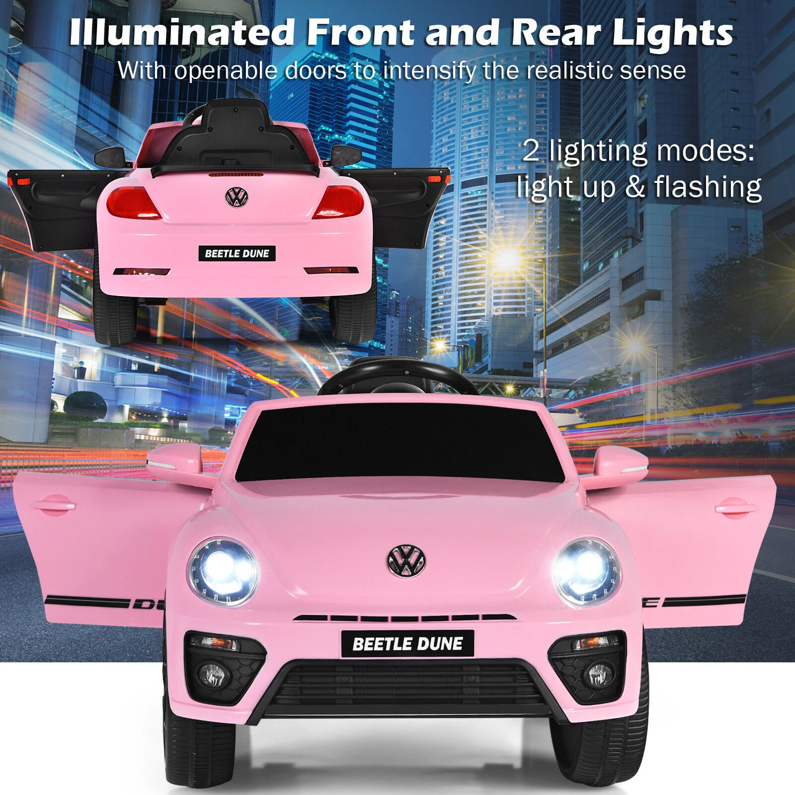 Licensed Pink Volkswagen Beetle Ride-On Car for Kids with Remote Control and Music - 12V - Image 5