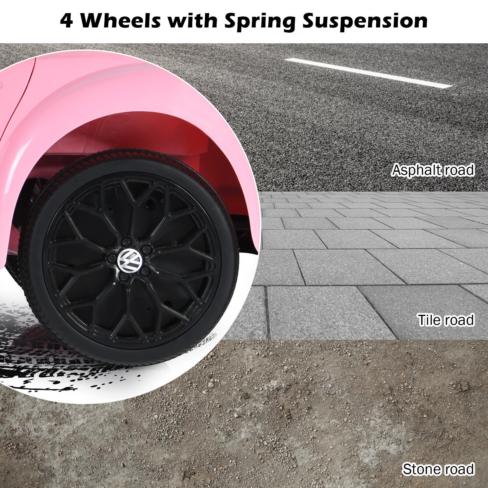 Licensed Pink Volkswagen Beetle Ride-On Car for Kids with Remote Control and Music - 12V - Image 8