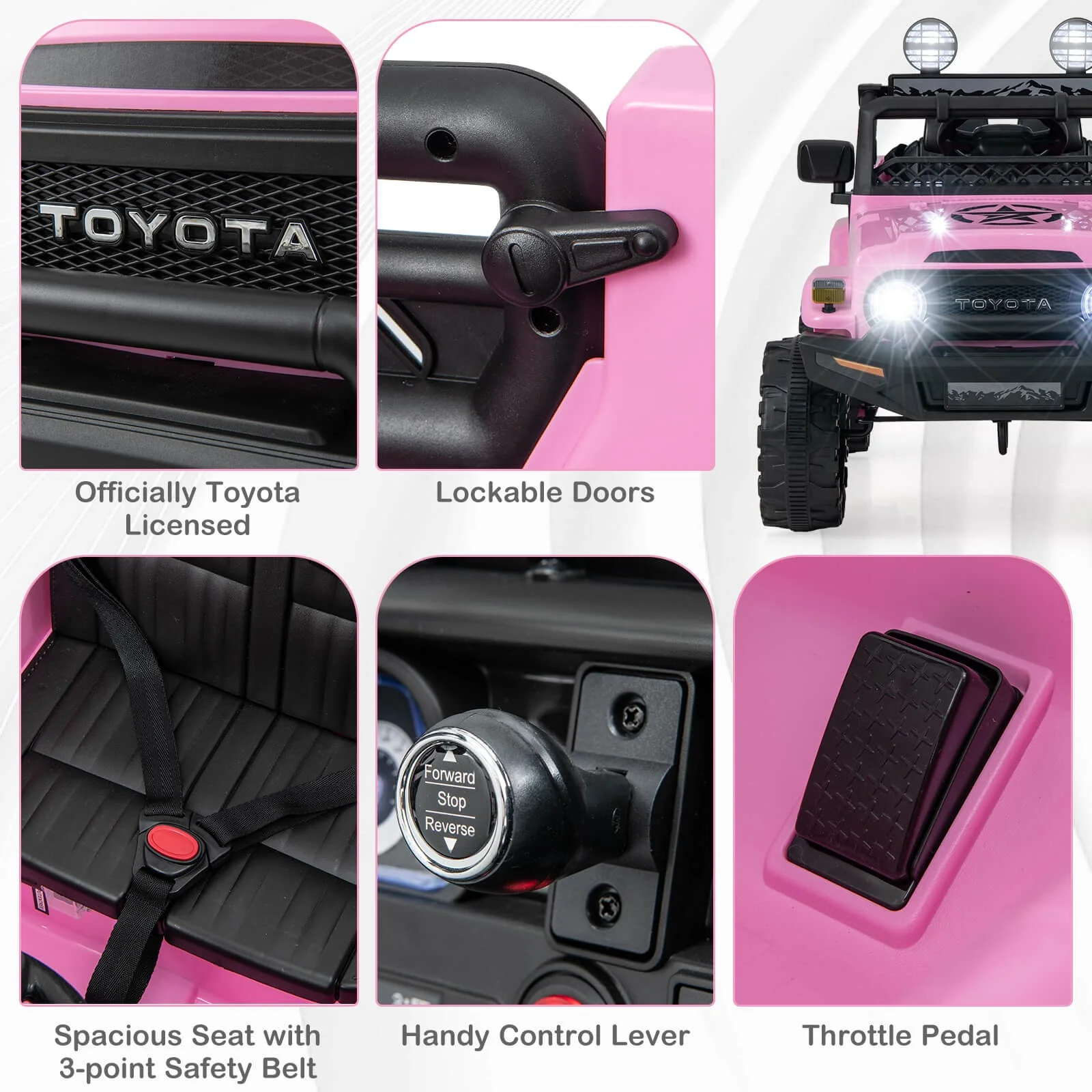 Licensed Toyota FJ Toddler 12V Battery-Powered Pink Ride-On Truck - Image 10