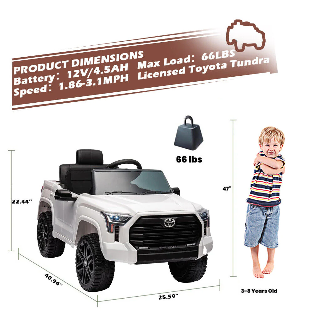 Licensed Toyota Tundra White 12V Kids Ride On Car with 3 Speeds and Dual Motors - Image 2