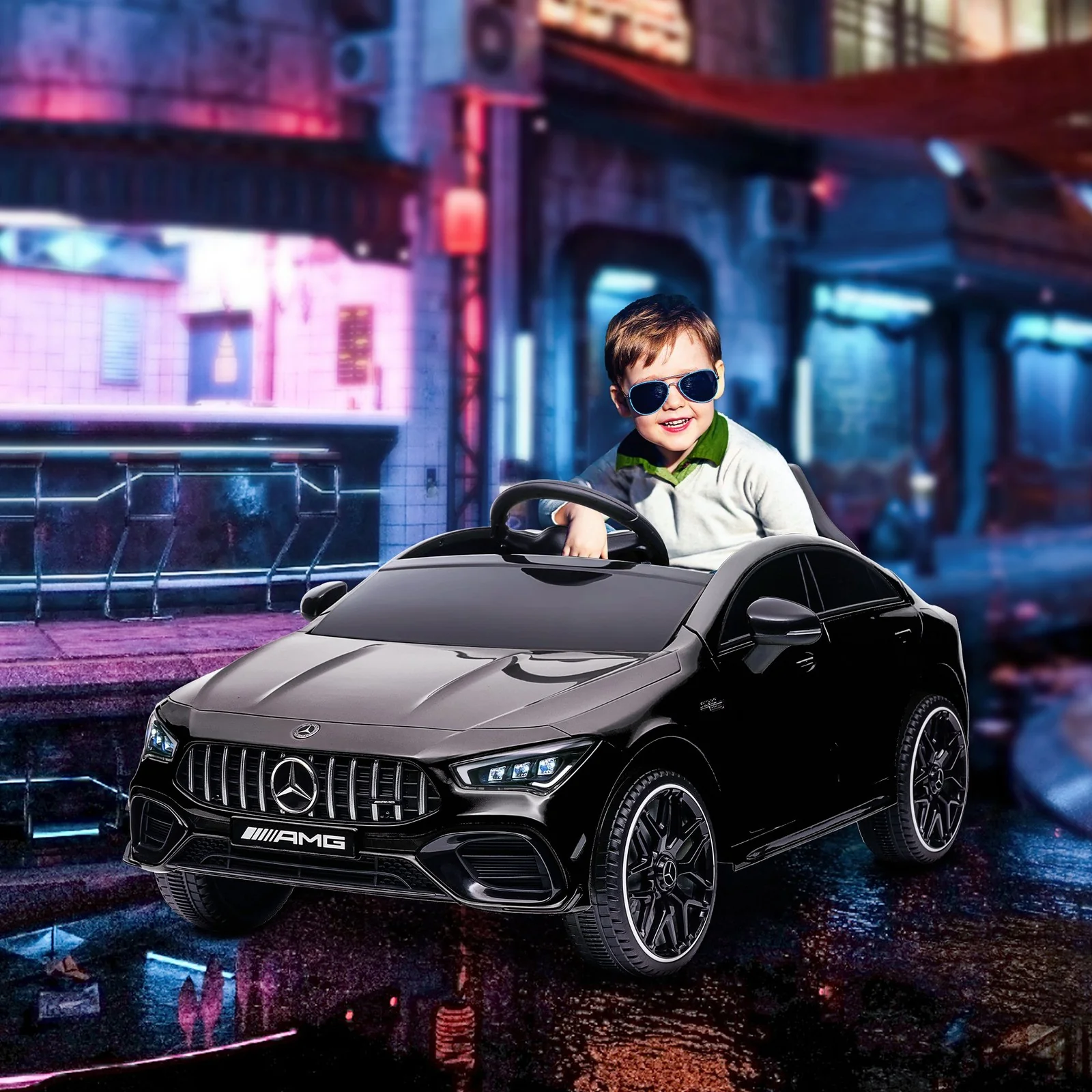 12V Licensed Mercedes-Benz AMG Kids Ride-On Car with Remote Control Black - Image 2