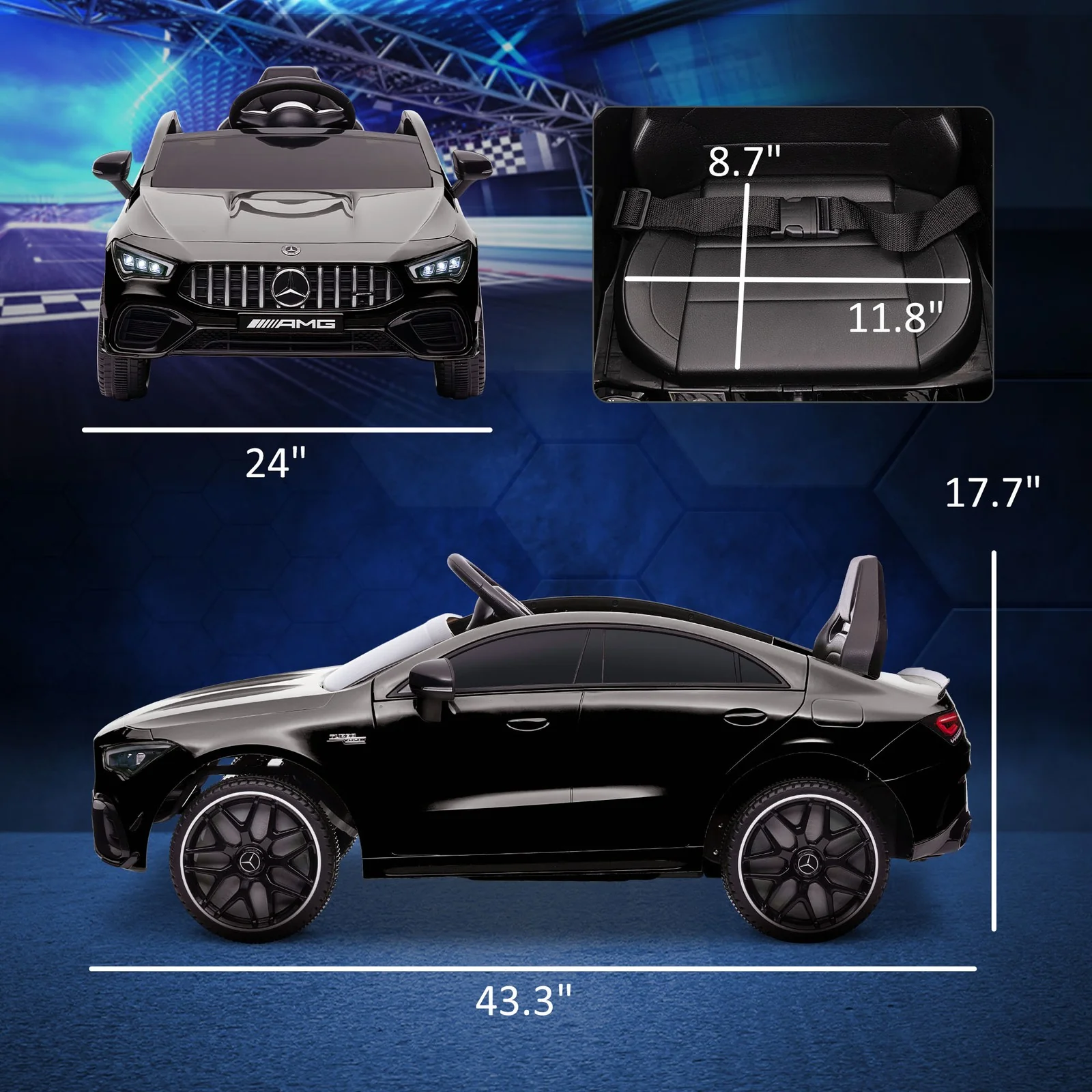 12V Licensed Mercedes-Benz AMG Kids Ride-On Car with Remote Control Black - Image 3