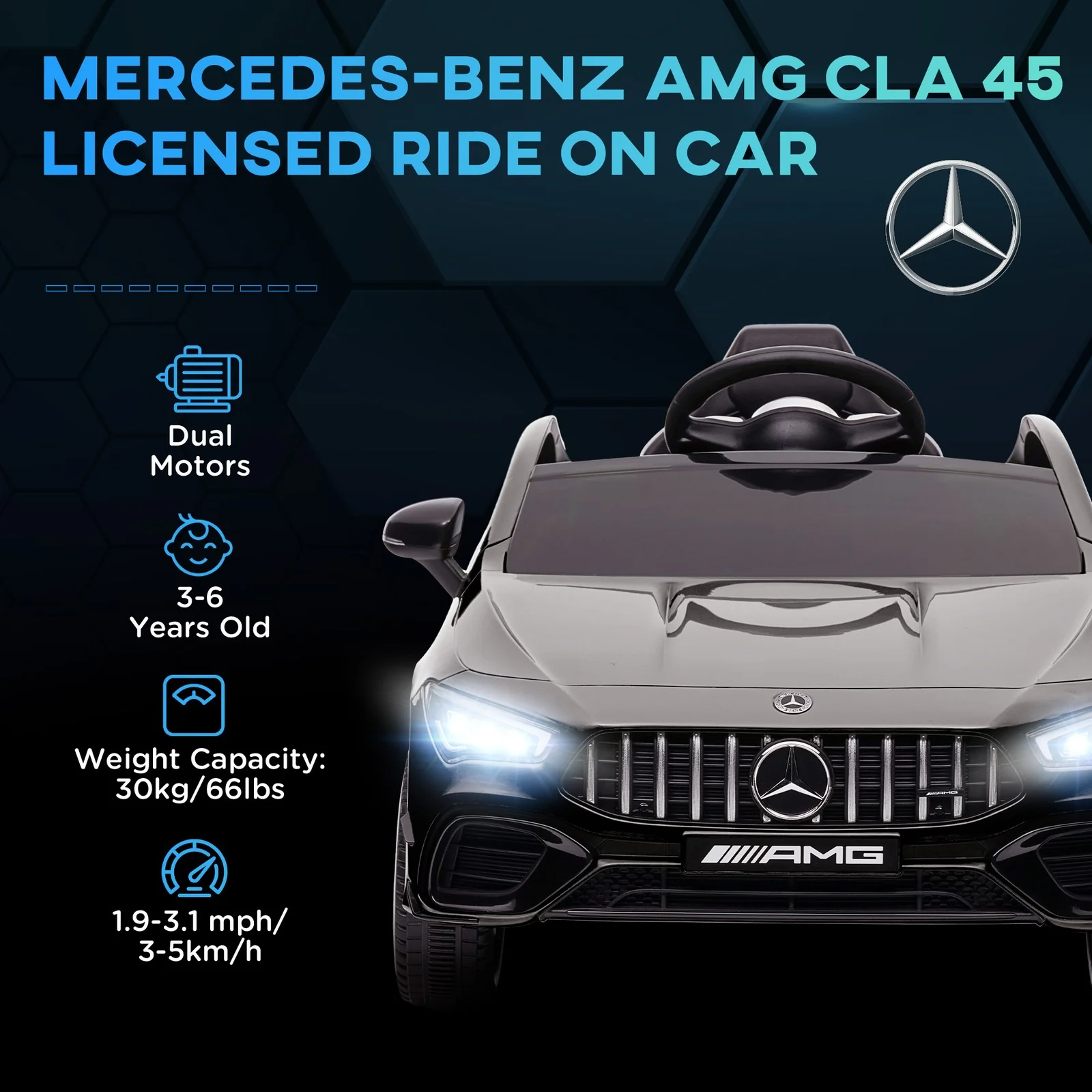 12V Licensed Mercedes-Benz AMG Kids Ride-On Car with Remote Control Black - Image 5