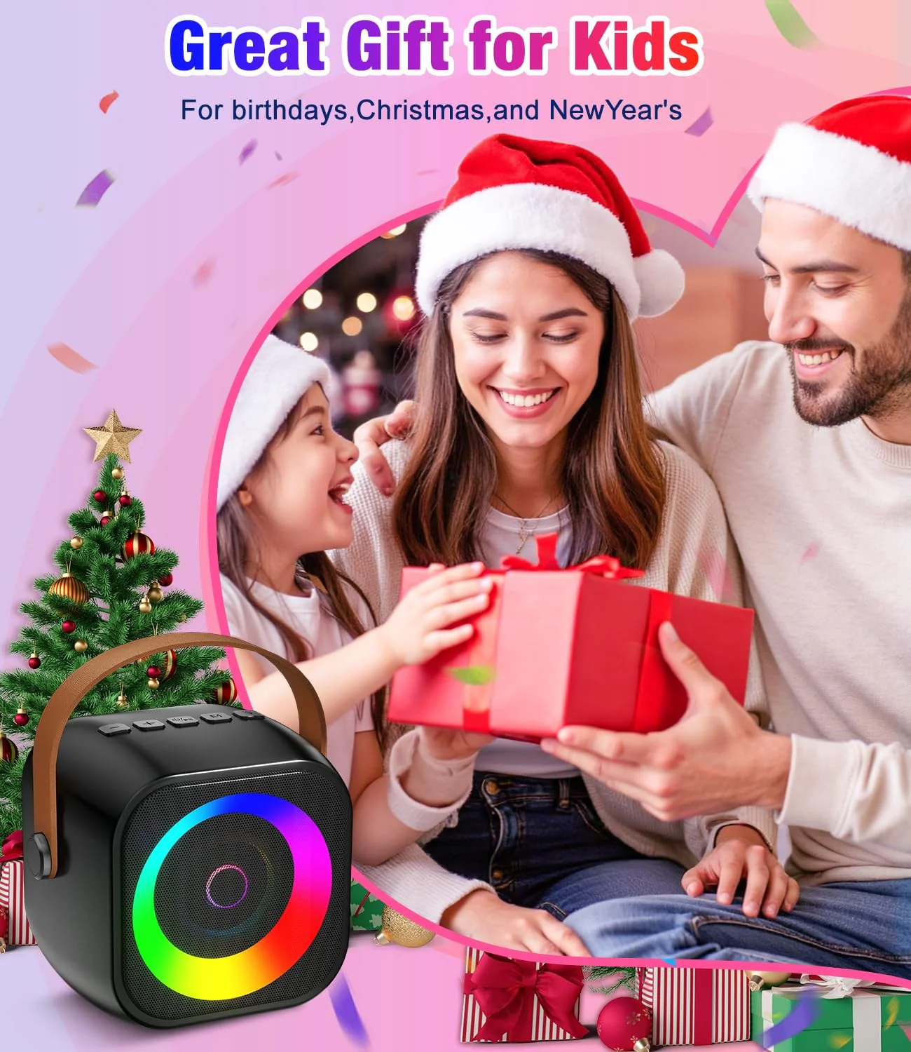Compact Karaoke System, Bluetooth Speaker with Dual Wireless Microphones, Black - Image 8