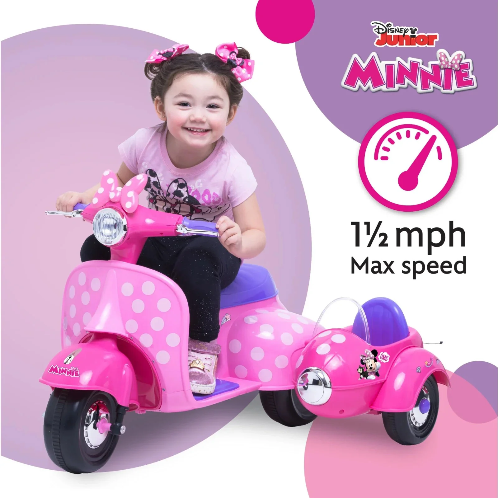 Battery-Powered Minnie Mouse Electric Scooter with Side Car for Toddlers 18-30 Months Pink - Image 6
