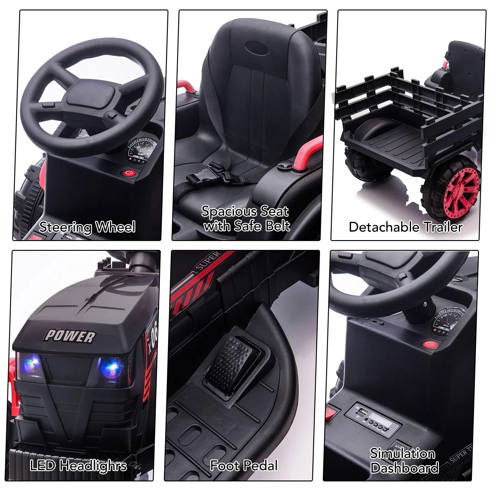 12V Electric Ride-On Kids Tractor with Trailer Battery-Powered Vehicle Toy - Image 17