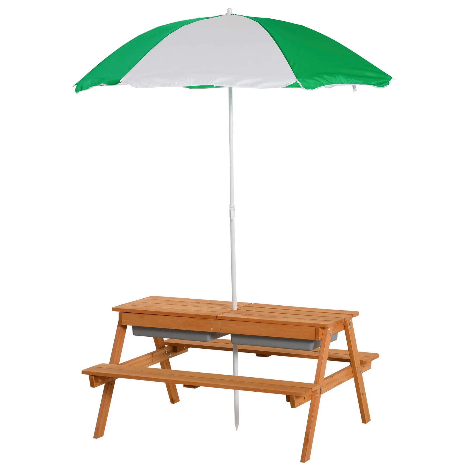 Kids Picnic Table with Umbrella and Built-in Sand and Water Play Table - Image 10