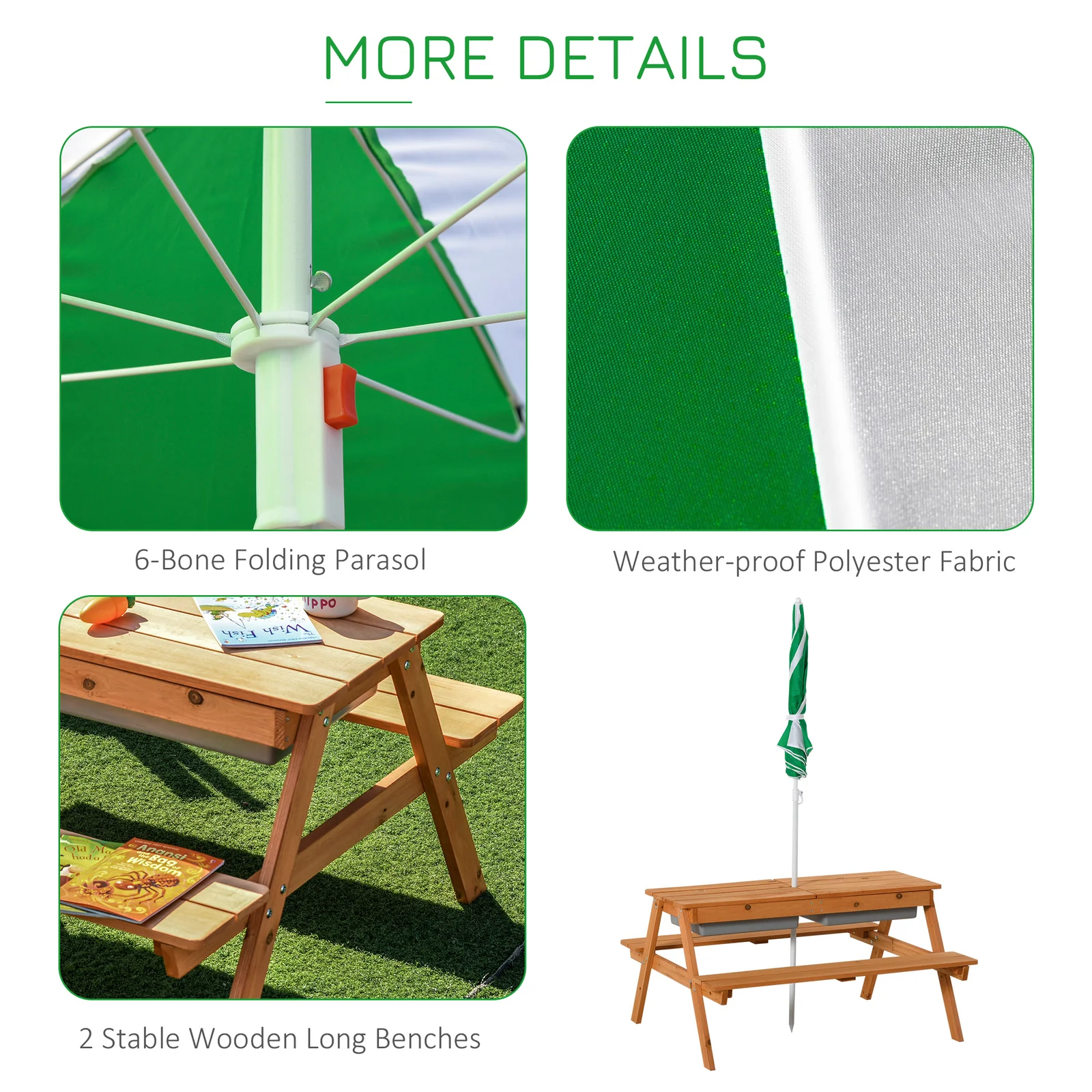 Kids Picnic Table with Umbrella and Built-in Sand and Water Play Table - Image 3