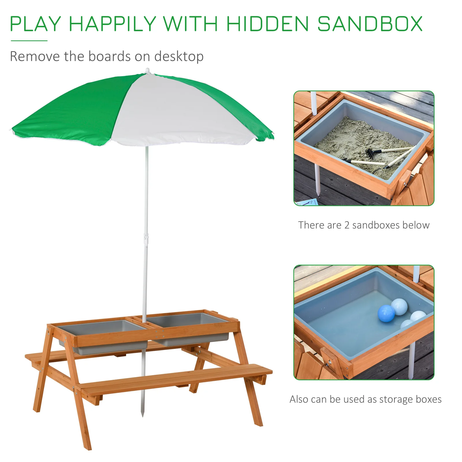Kids Picnic Table with Umbrella and Built-in Sand and Water Play Table - Image 4