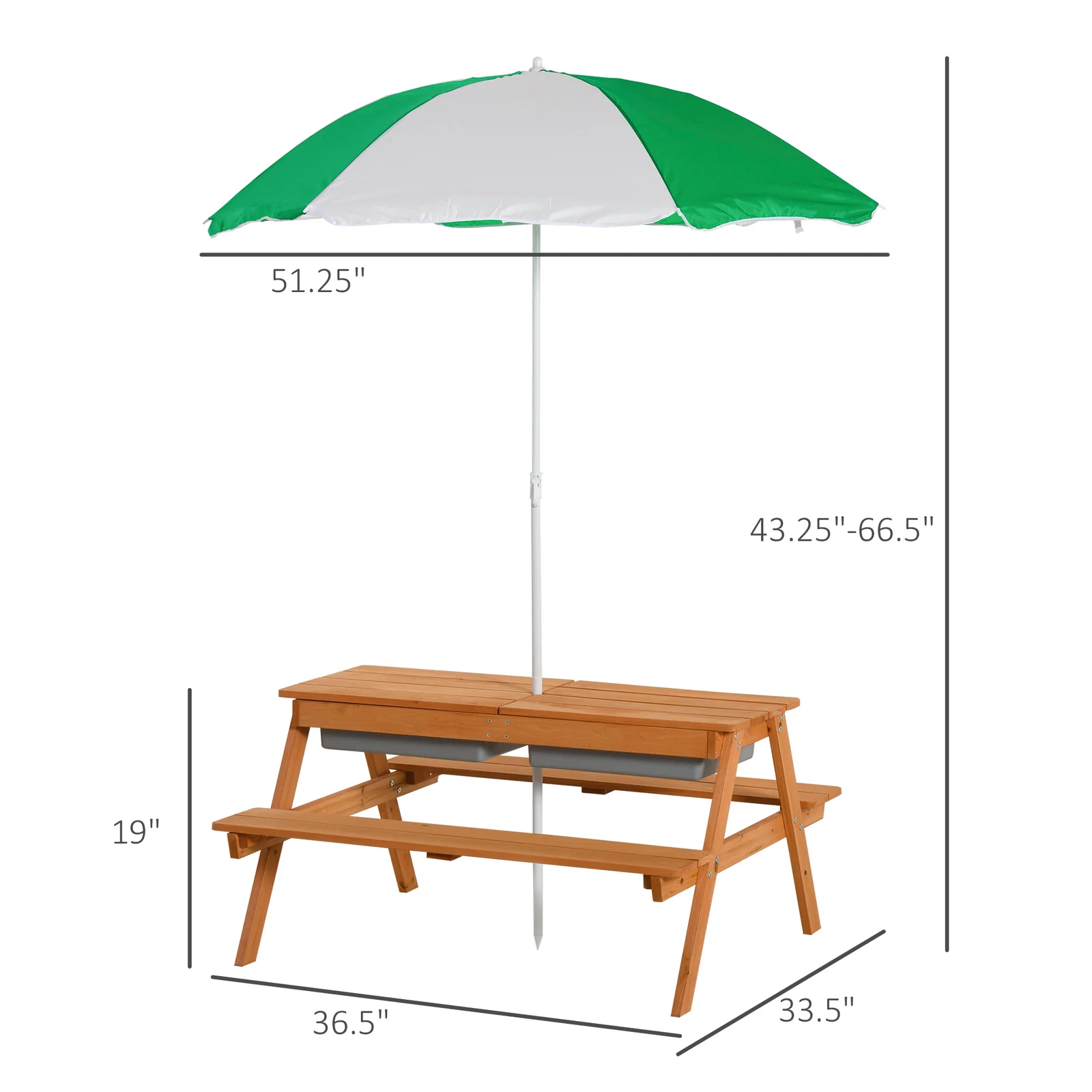 Kids Picnic Table with Umbrella and Built-in Sand and Water Play Table - Image 7