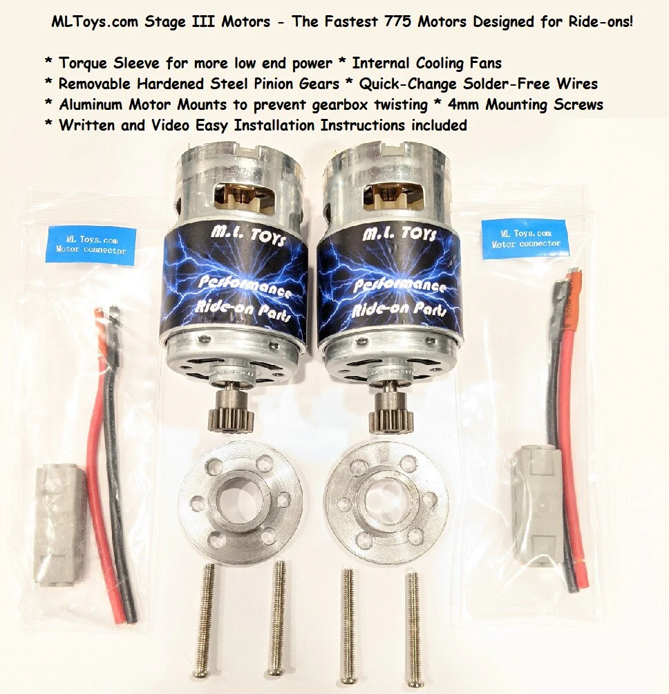 Pair of MLToys 775 Motors for Power Wheels F150 Speed Tuned - Image 3