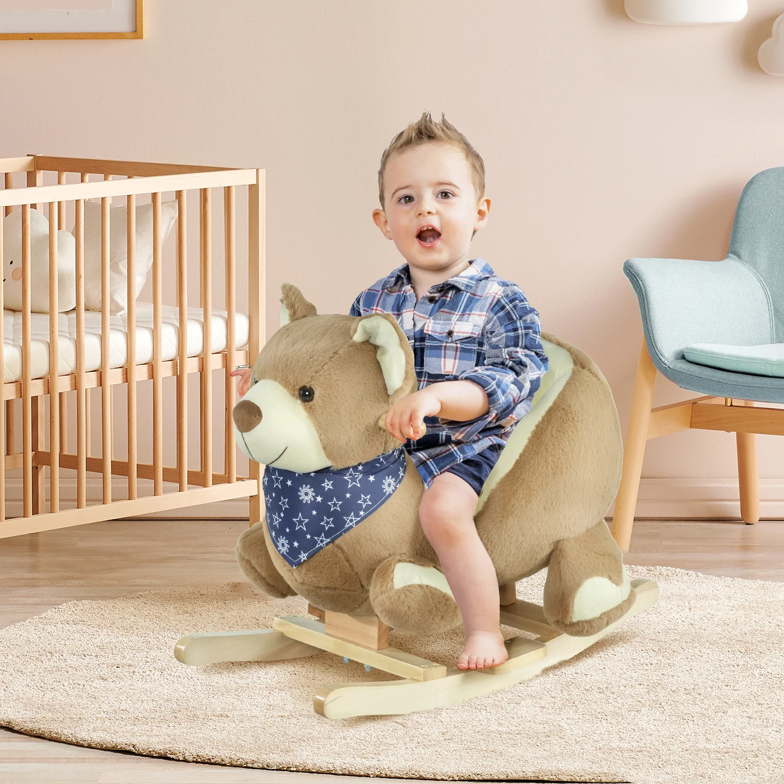 Deluxe Baby Rocking Horse with Lullaby, Bear-Themed Animal Ride-On Toy - Image 2