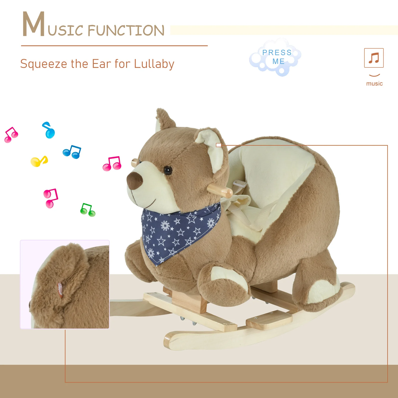 Deluxe Baby Rocking Horse with Lullaby, Bear-Themed Animal Ride-On Toy - Image 6